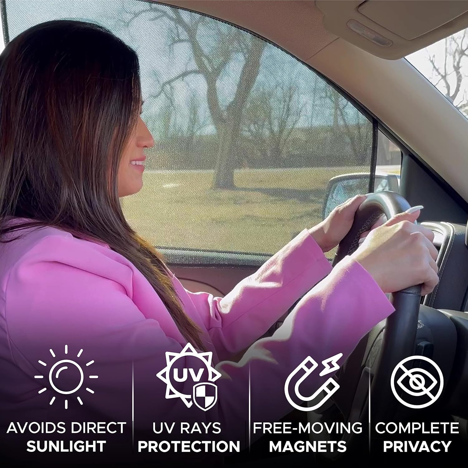 EcoNour Accordion Sun Shade for Car (Large) + Magnetic Side Window Sunshade (4 Pack) | Complete Sun Glare Protection