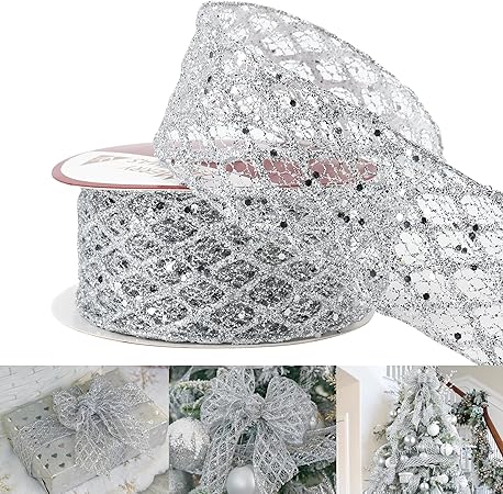 Amazon.com: HUIHUANG Silver Wired Ribbon 2-1/2