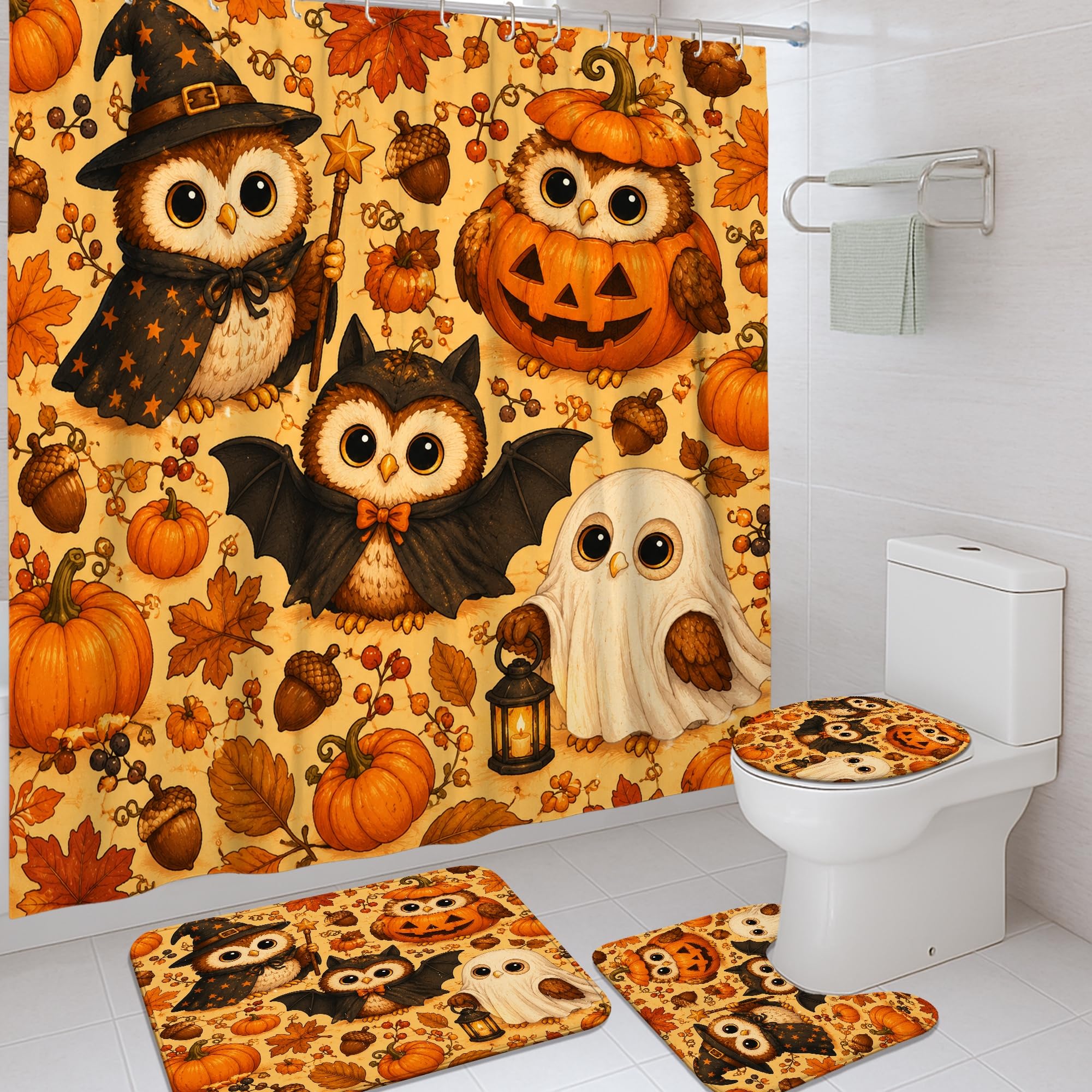 Rideau de douche lavable anti-éclaboussures motif Halloween 183x183 avec crochets inclus