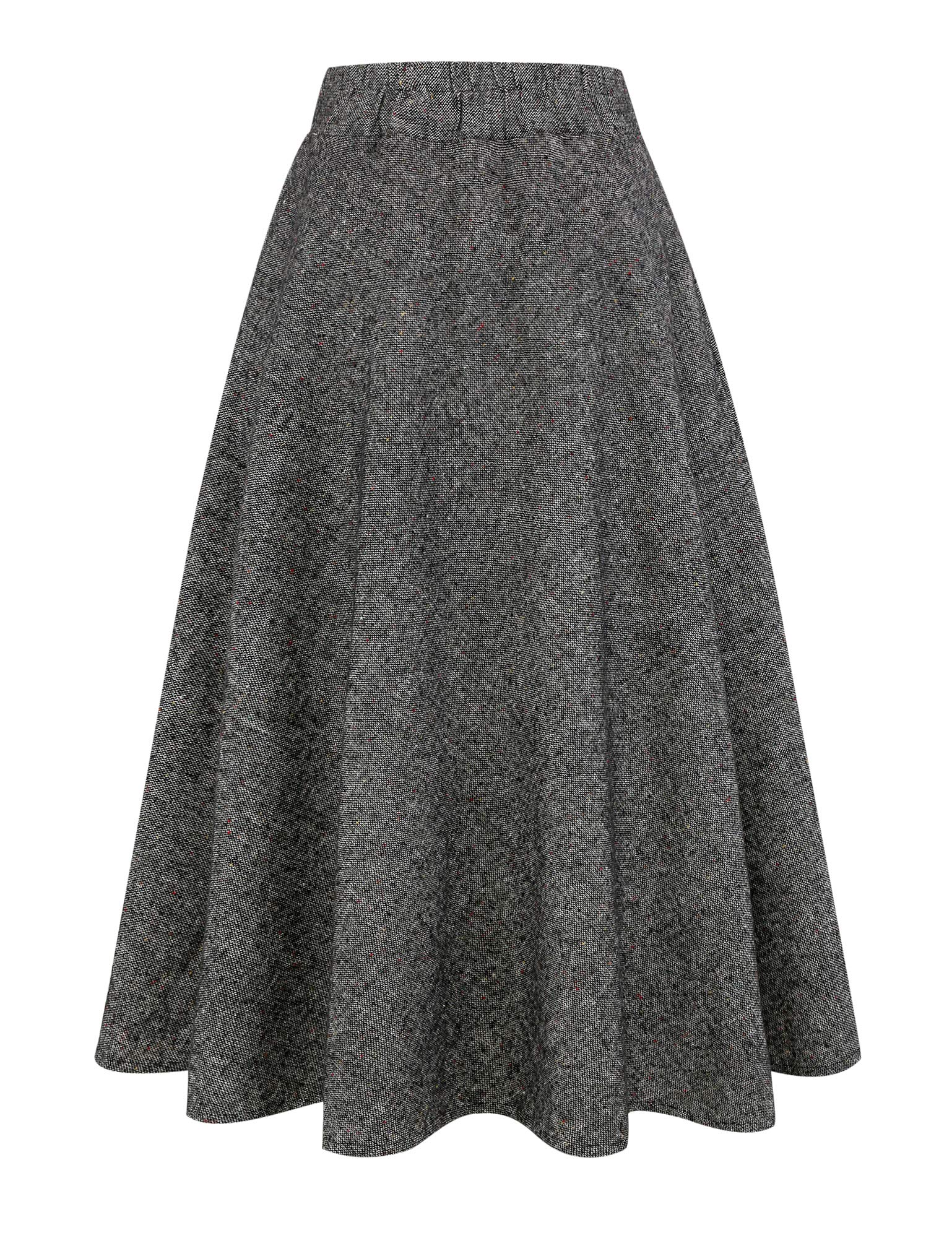 IDEALSANXUN Womens Plaid Wool Skirts Elastic Waist A-Line Pleated Tartan Long Skirts: X-Small Long Black