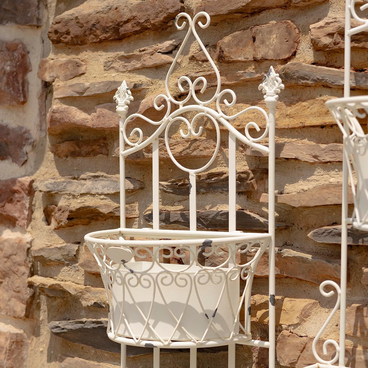 Zaer Ltd. Set of 2 Dual Wall Planters with Removable Baskets London 1820" (Antique White)