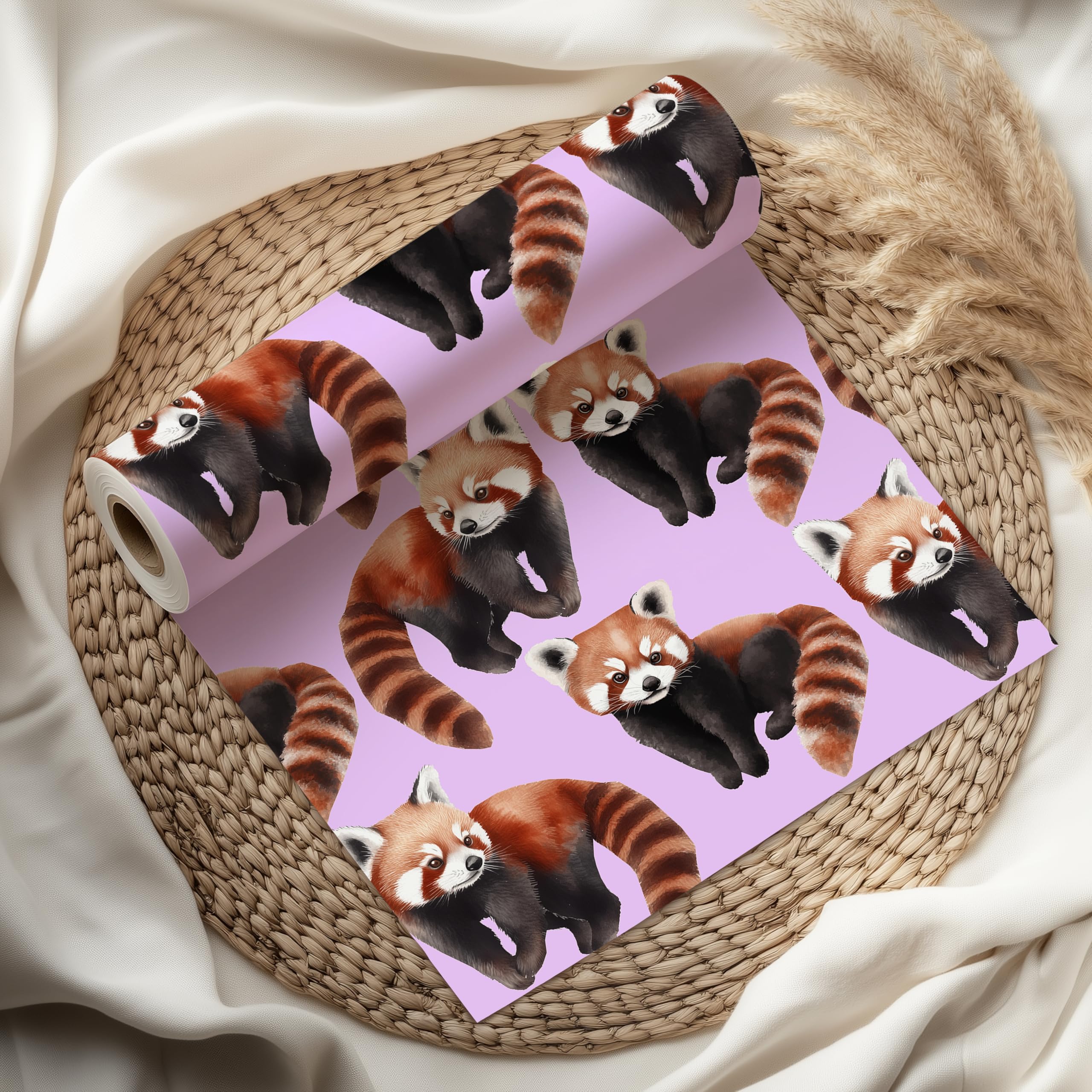 Cute Red Panda Wrapping Paper Sheet, Fluffy Red Pandas, Perfect for Animal Lovers, Birthdays & Kids Parties - W103 (Lilac, Large Sheet - 58 x 85cm / 22.8" x 33.4" inches)