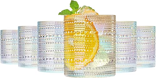 Miniatura 12 de Khen Juego de 6 vasos con cuentas para beber, diseño vintage de hobnail de 12 onzas, diseño de burbujas apagadas para whisky, anticuado, diseño en