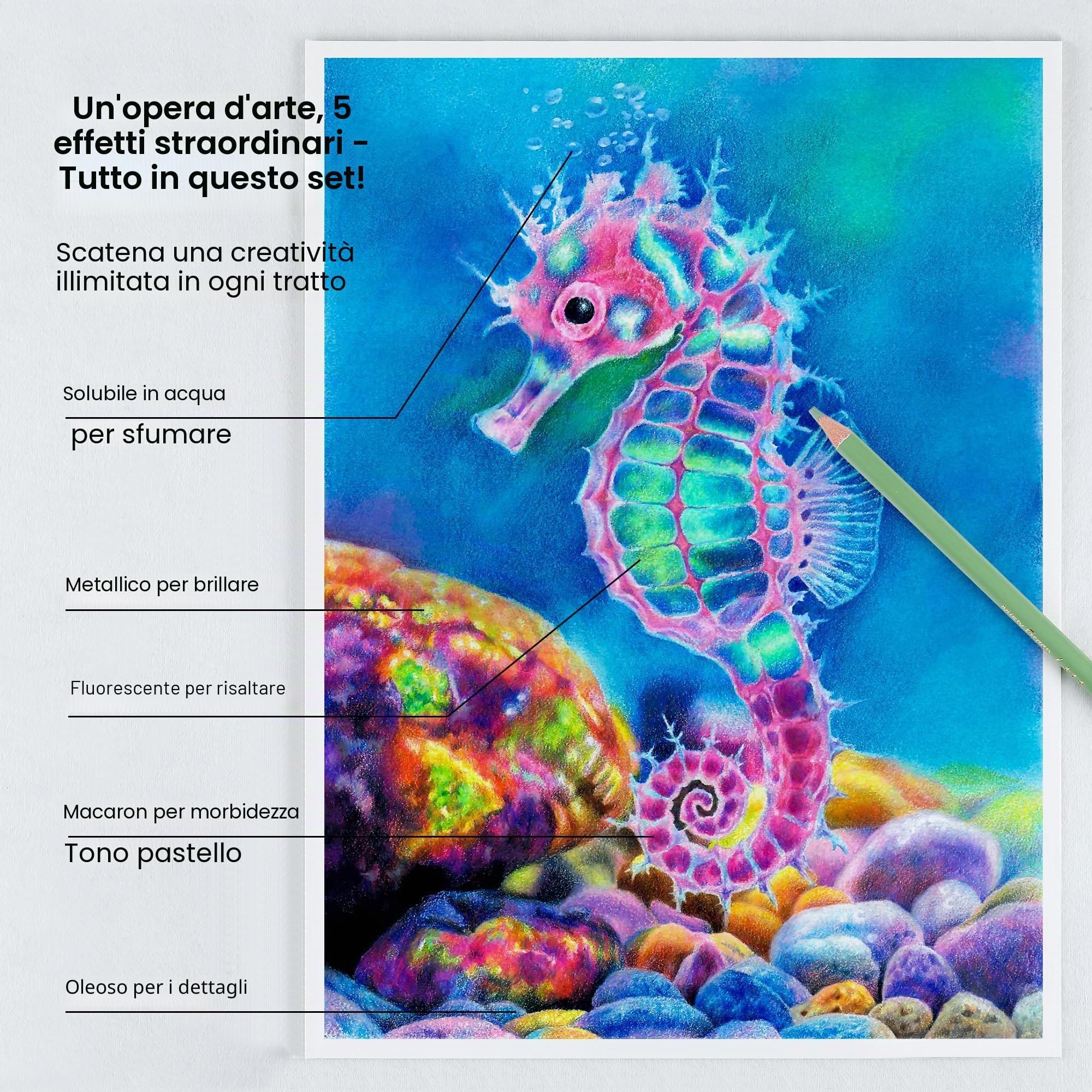 Kalour, set di 60 matite per disegno artistico, comprese matite a olio, metalliche, ad acquerello, al neon, pastelli macaron. Ideale per schizzi, colorazione e lavori fai-da-te, regalo per adulti
