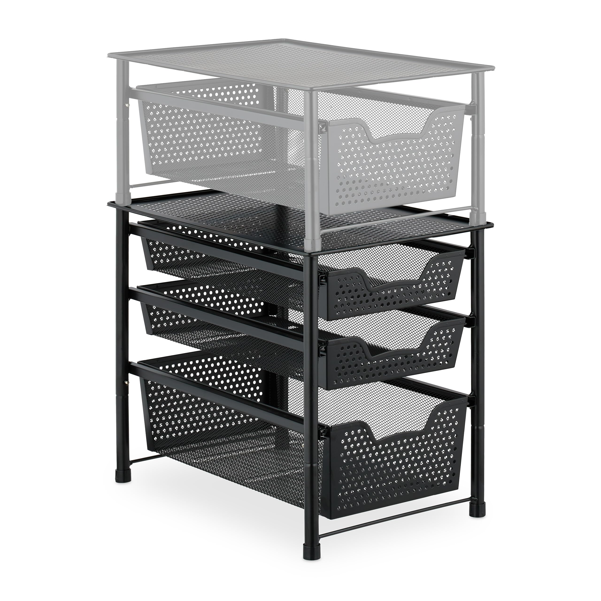 Relaxdays Schubladenregal, stapelbarer Büro Organizer, 3 Ausziehkörbe, Metall, Küche, Bad, HBT: 35x28x42,5 cm, schwarz
