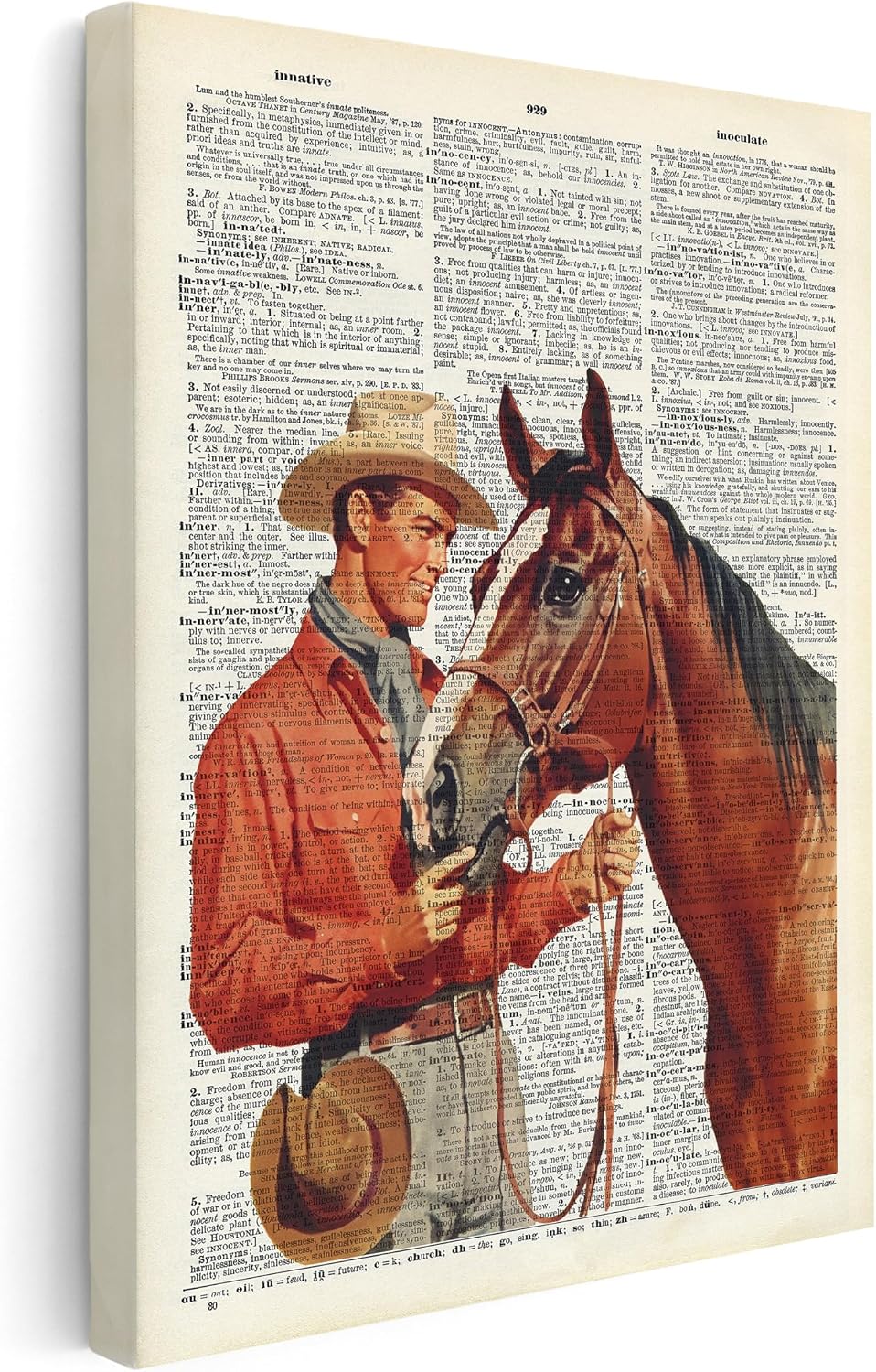Poster Master Dictionary Art Canvas - Retro Cowboy And Horse Print - Wild West Art - Western Art - Gift for Men & Women - Decor for Office, Dorm or Living Room - 8x10 STRETCHED Canvas