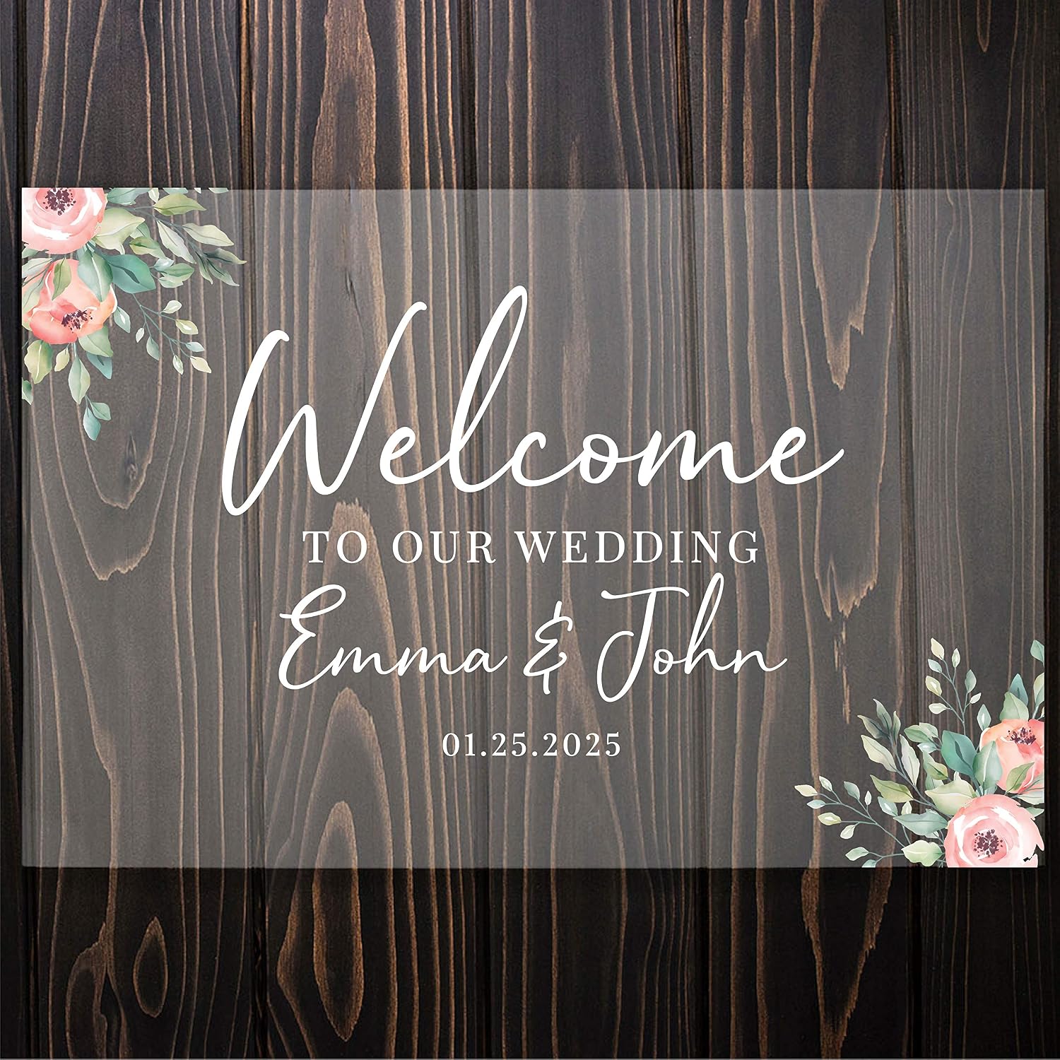 Andaz Press Custom Large Wedding Acrylic Sign, 16 x 24 Inches, Watercolor Peonies Greenery, Personalized Sign, Welcome Sign For Wedding Floral Theme Events