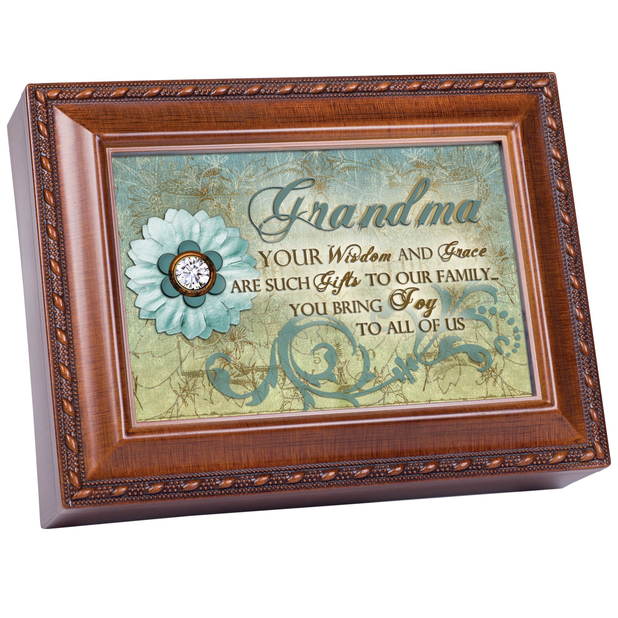 Cottage Garden Grandma Wisdom Grace Gifts Woodgrain Rope Trim Music Box Plays Wind Beneath My Wings