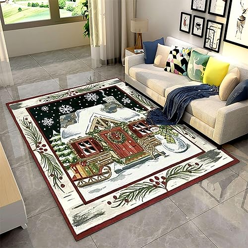Miniatura 2 de HONGXIU Alfombra de Navidad de 2 x 3 pies, diseño de muñeco de nieve y copo de nieve, alfombra de cabaña de Navidad, decoración de Navidad con