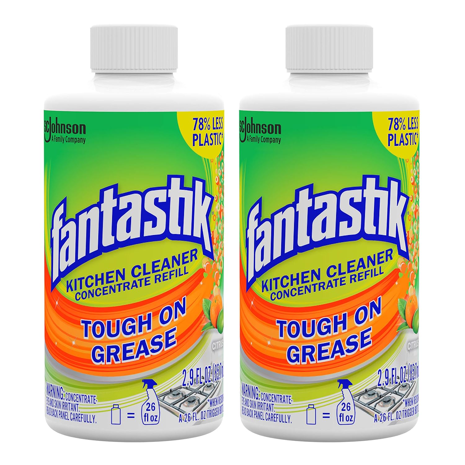 Fantastik Kitchen Cleaner Concentrate, Two 2.9 oz Concentrated Refill Bottles