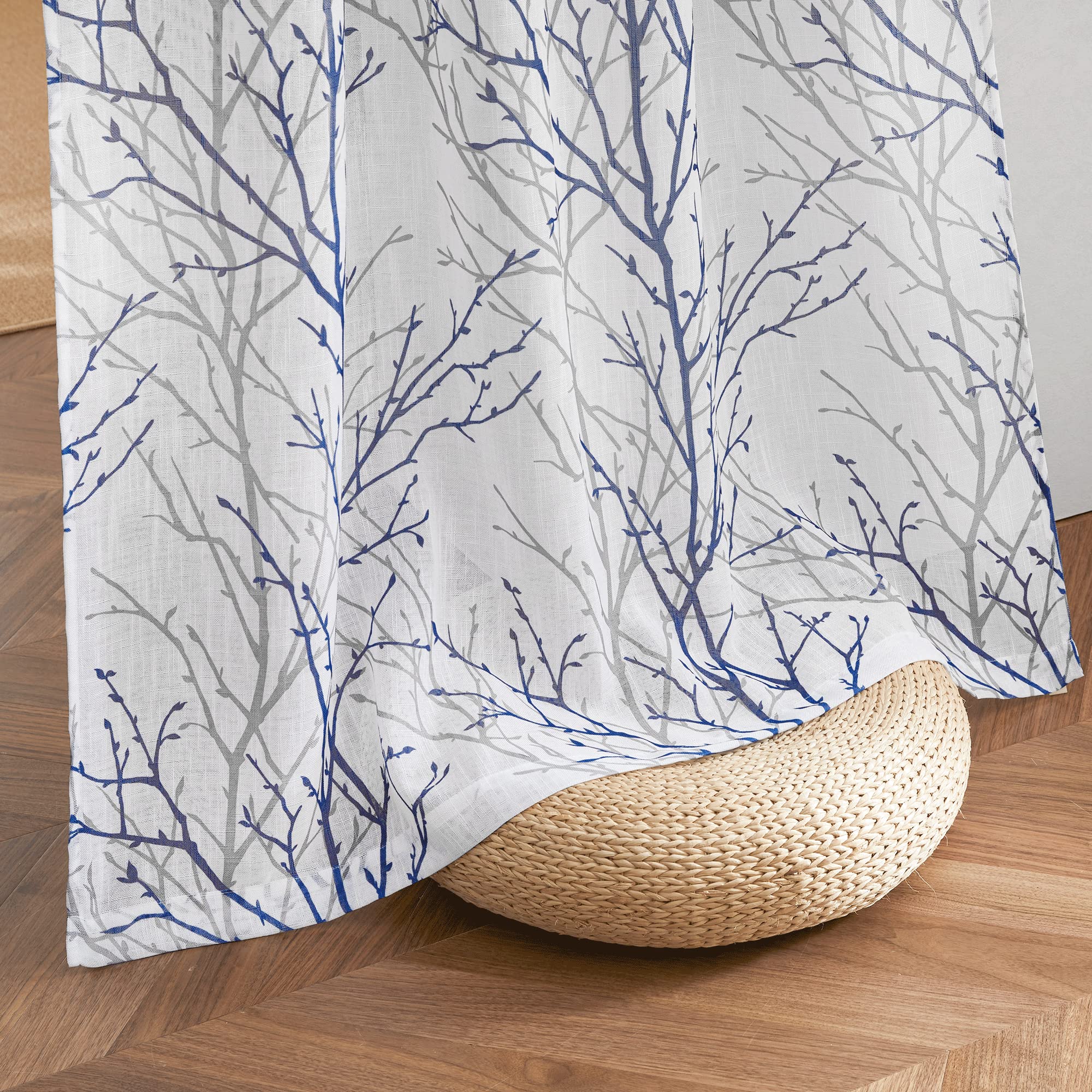 NICETOWN Semi-Sheer Curtains For Kitchen, Navy Blue Branch