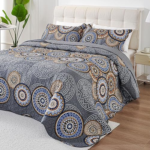Juego de edredón de 3 piezas tamaño King, colcha ligera de verano de 98 x 106 pulgadas, colcha floral de microfibra suave, lujosa y cálida para