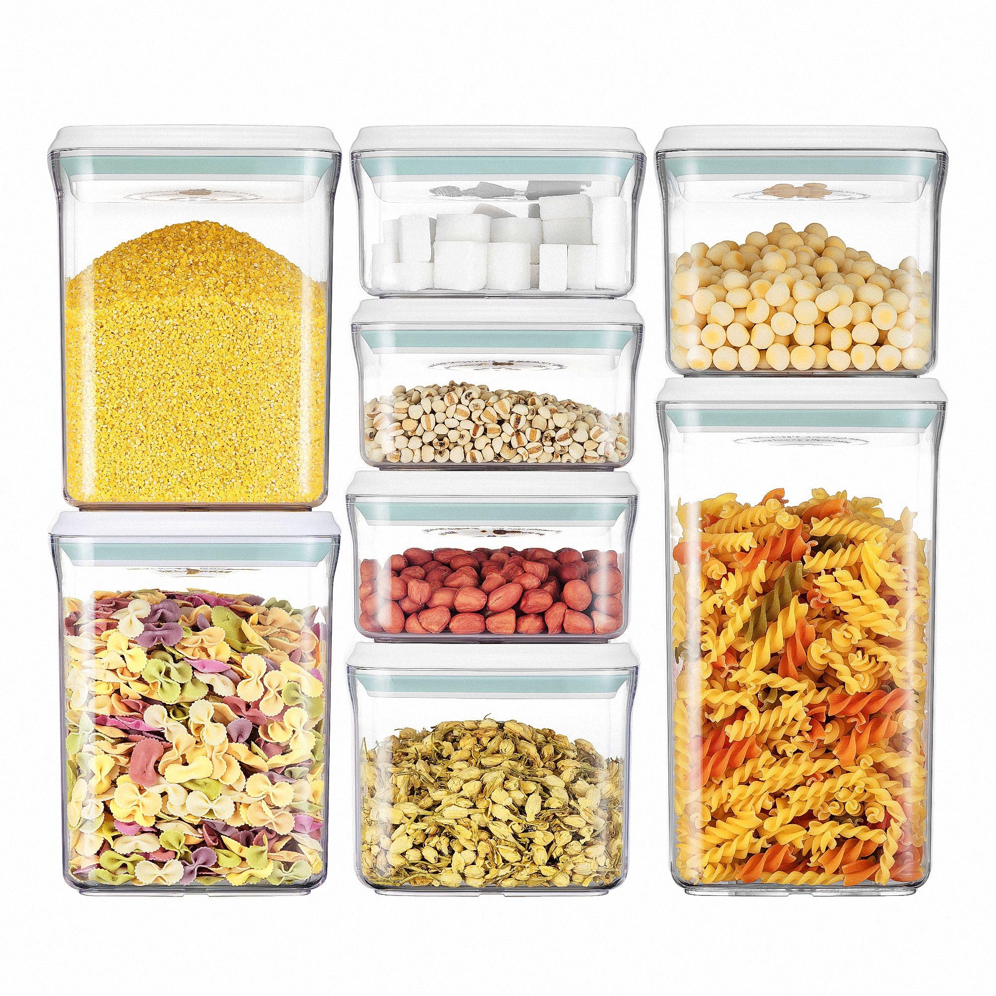 M2OUTLET - Juego de 8 botes de almacenamiento para alimentos, herméticamente cerrados (tamaño de los recipientes de 0,48 L, 2 de 0,85 L, 2 de 1,5 L, 1 de 2 L)