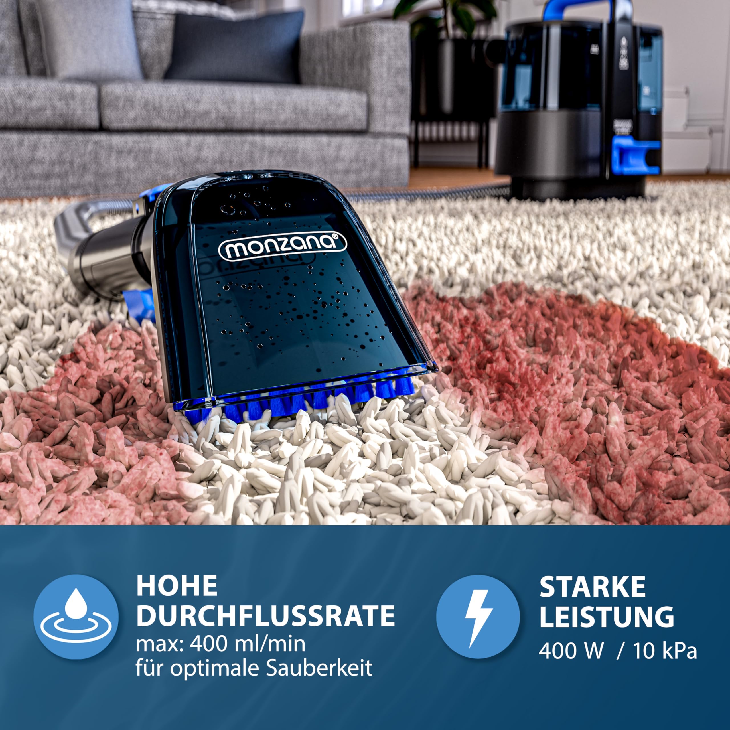 MONZANA® Shampouineuse 400W Aspirateur laveur portable Nettoyeur pour canapé tissus tapis moquettes voiture avec double réservoirs