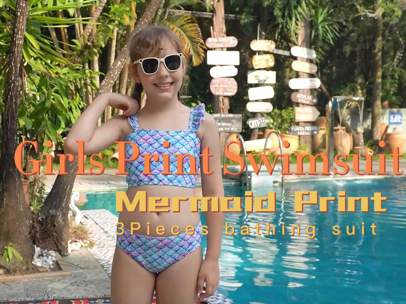 Luvoko Ensemble Bikini pour Fille, Maillot de Bain avec Short, Queue de Sirène, Jupe Taille Haute, Bas de Bikini Crocheté, Maillots de Bain 3 Pcs pour Filles (Bleu Ciel, 10-11 Ans