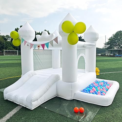 9FT White Bounce House,Inflatable Toddler Bouncy House for 3-6 Age Kids Party Gift with Blower White Jumper Bouncy Castle Wedding Decorations for Outdoor Play Backyard