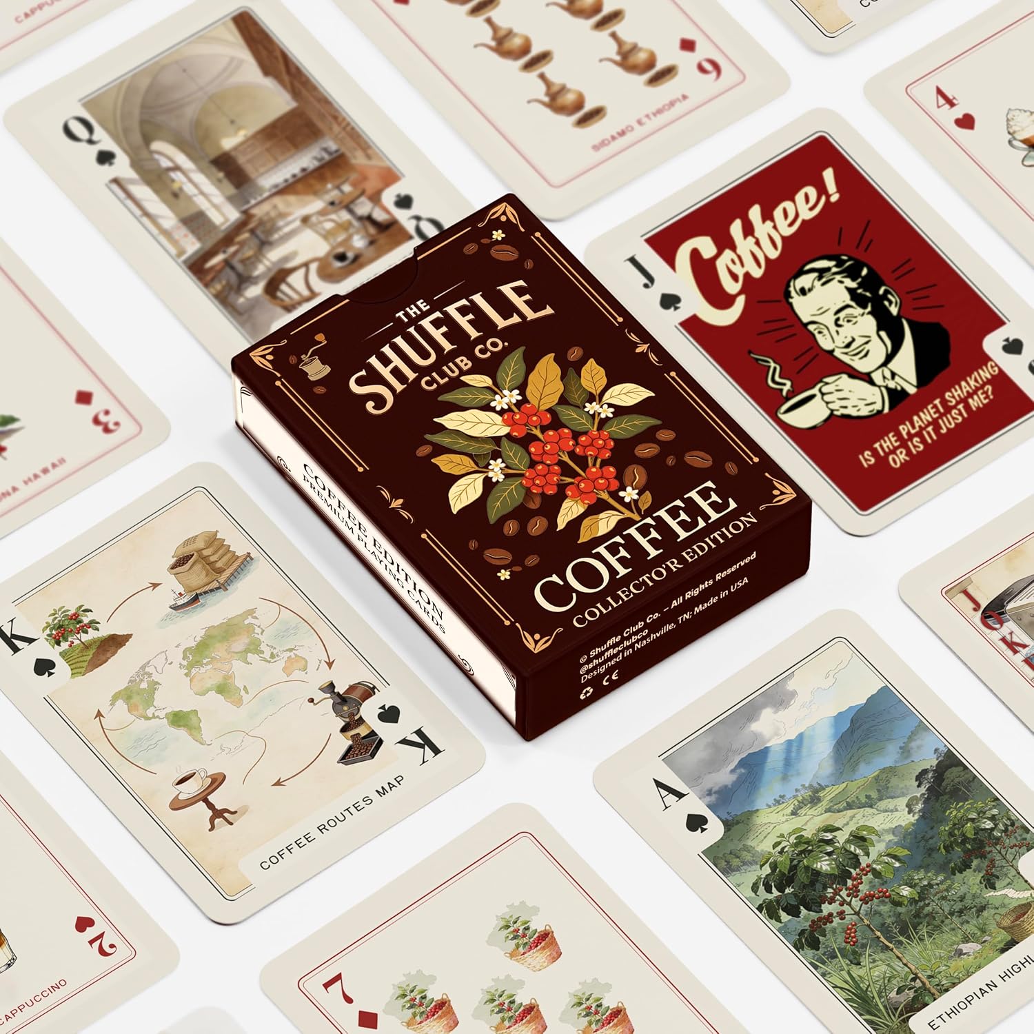 Coffee Playing Cards – Illustrated Café & Espresso Card Deck | Poker Size Playing Cards for Coffee Lovers | Unique Gift for Baristas, Caffeine Addicts (Pack of 12)