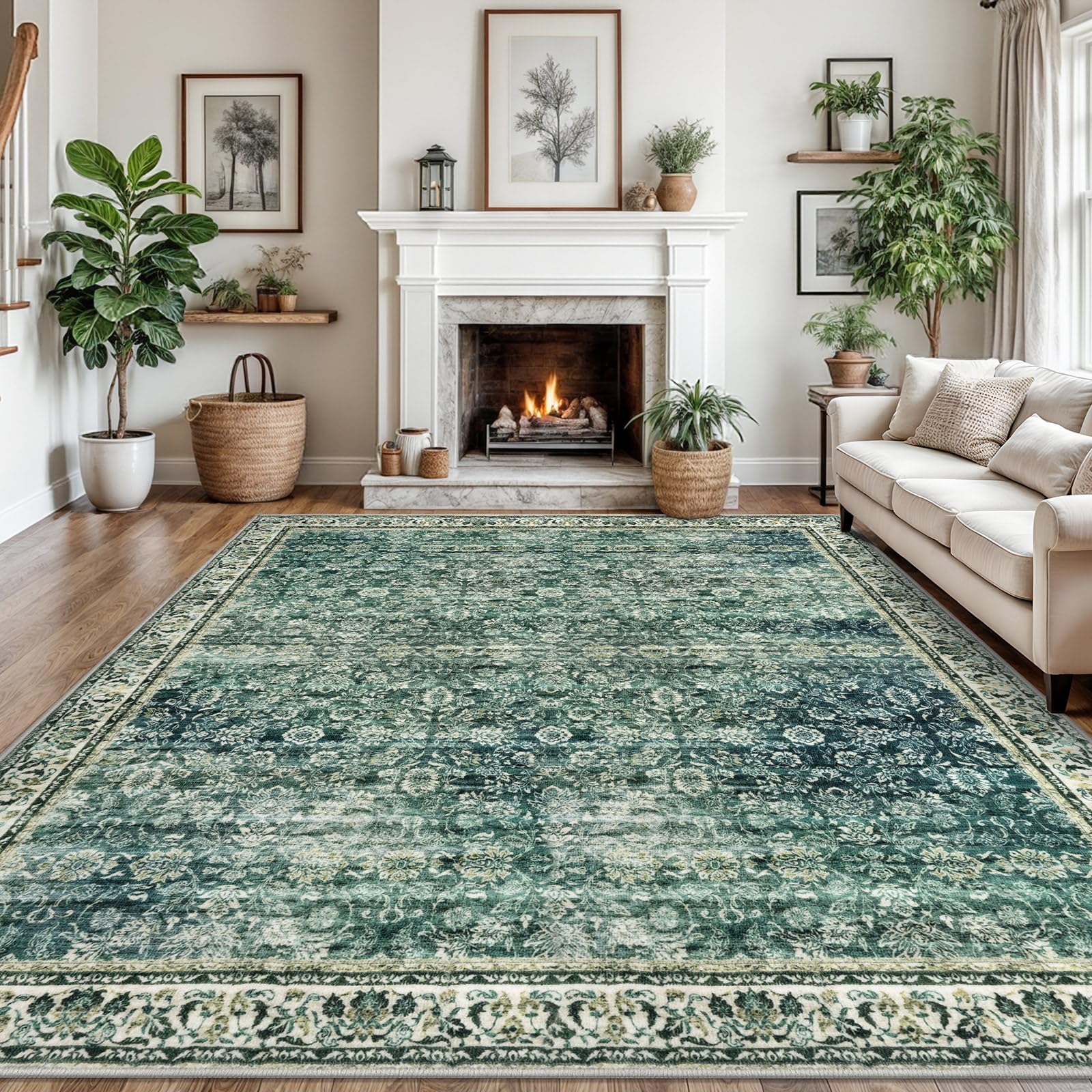 Amazon.com: SIILOOM 9x12 Area Rug, Green Blue Vintage Floral