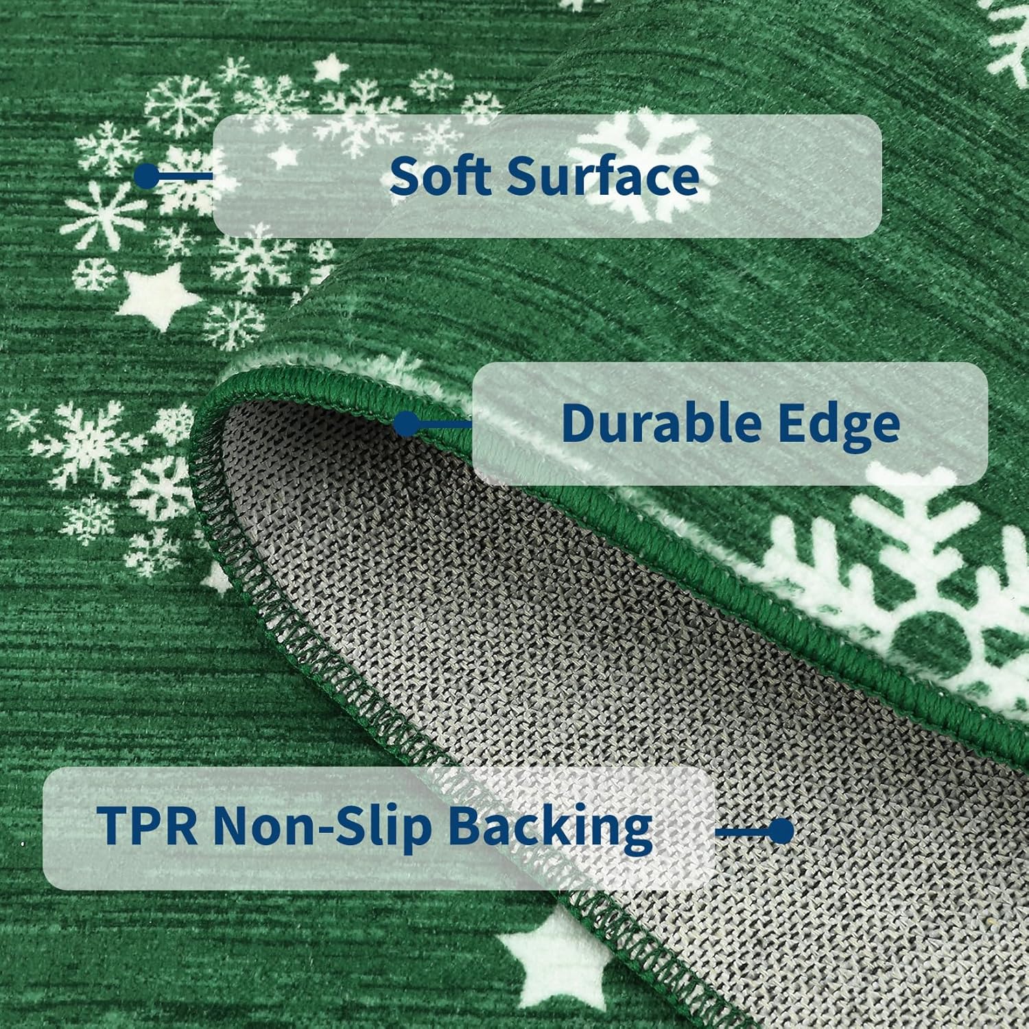 GarveeHome Christmas Runner Rug 2'x6' Snowflake Washable Rug Runners for Hallways Non Slip Soft Faux Wool Vintage Green Kitchen Runner Rugs Low Pile Christmas Snow Area Rugs for Bedroom Laundry Room