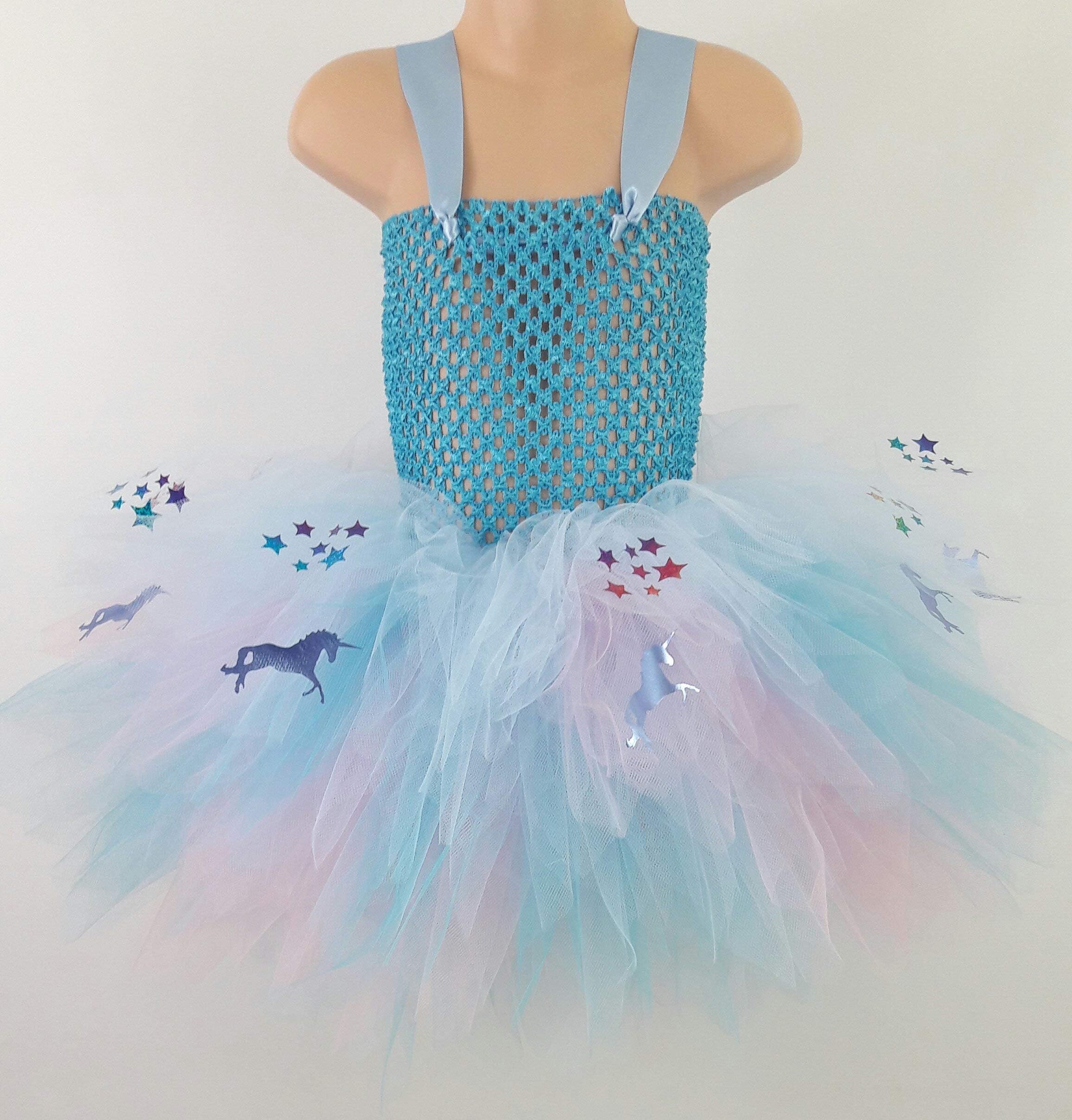 Blue Unicorns & Rainbow Stars,Multi Layered Childrens Tutu Dress Perfect for Birthdays,Parties,Cake Smash,Photo Shoot,Halloween