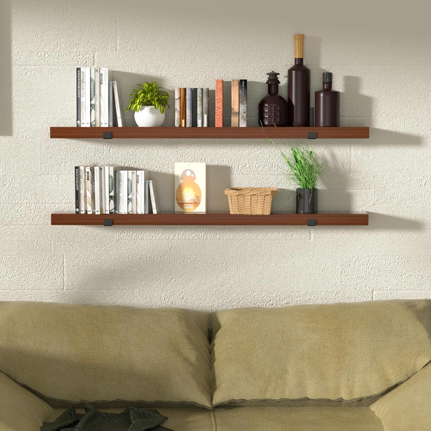 CONSDAN Floating Shelf for Wall Mounted Book Shelf Hanging Shelves Floating Bookshelf for Bedroom, Bathroom, Living Room, Kitchen USA Grown Solid Hardwood, Dark Maple 36x7.5x1.5 in