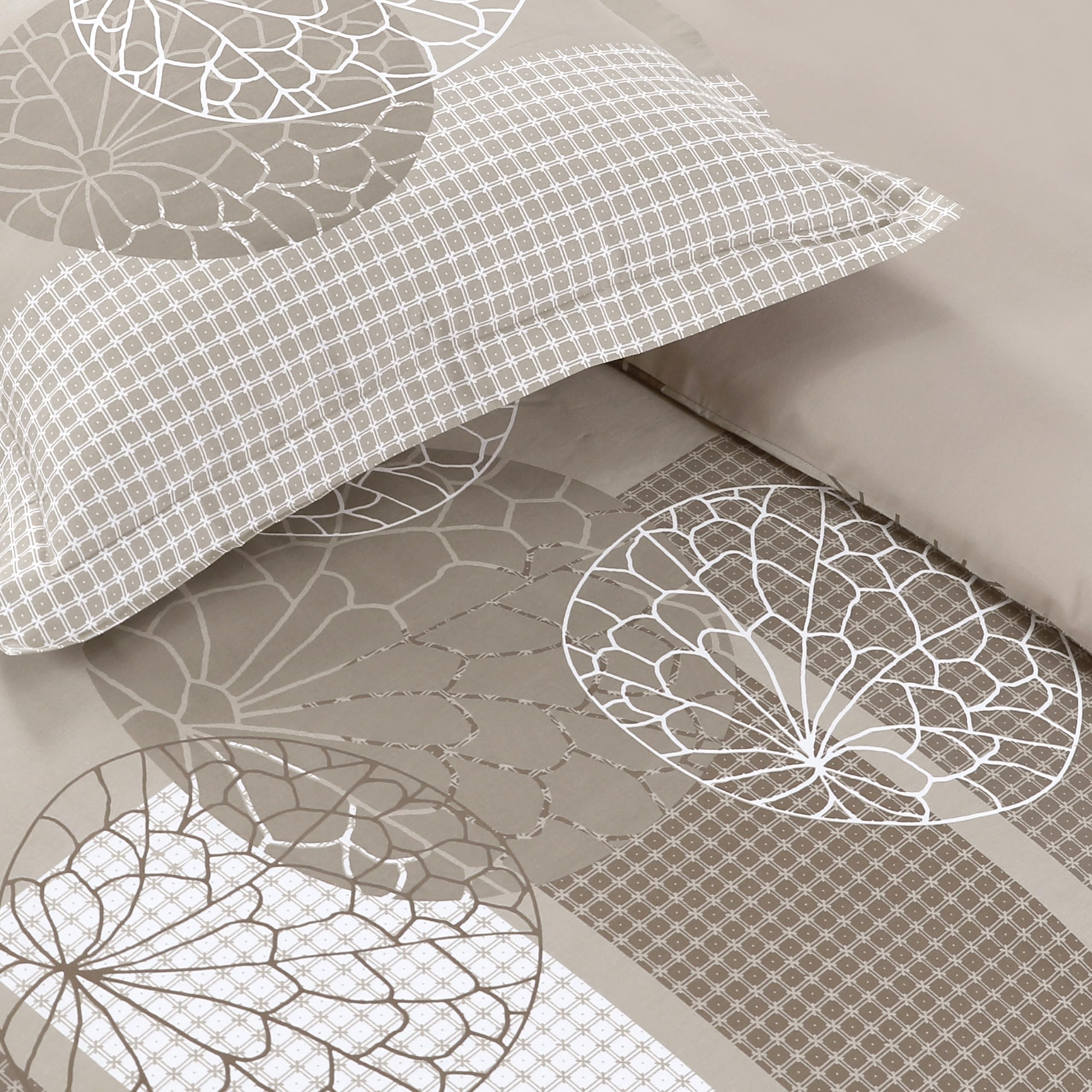 Vision - Parure de lit Adèle -100% Coton - Beige - Set de Housse de Couette 200x200 cm avec 2 taies d'oreiller pour lit 2 Personnes - Fibres Naturelles - Certifié Oeko-Tex