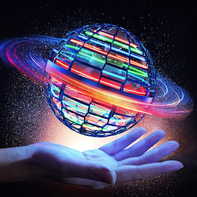OKKIDY Flying Ball Toy - Hover Ball Flying Orb Hand Controlled Mini Drone For Kids Boomerang Flying Spinner with 360° Rotating RGB Lights Gift Toys For Kids boys Girl Adults Indoor Outdoor GamesBlue