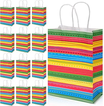 Chuangdi 16 Pcs Mexican Fiesta Paper Bags with Handles Cinco De Mayo Gifts Candy Goodie Treat Bags Mexican Themed Party Favor Taco Bar Decorations for Summer Birthday Party Supplies