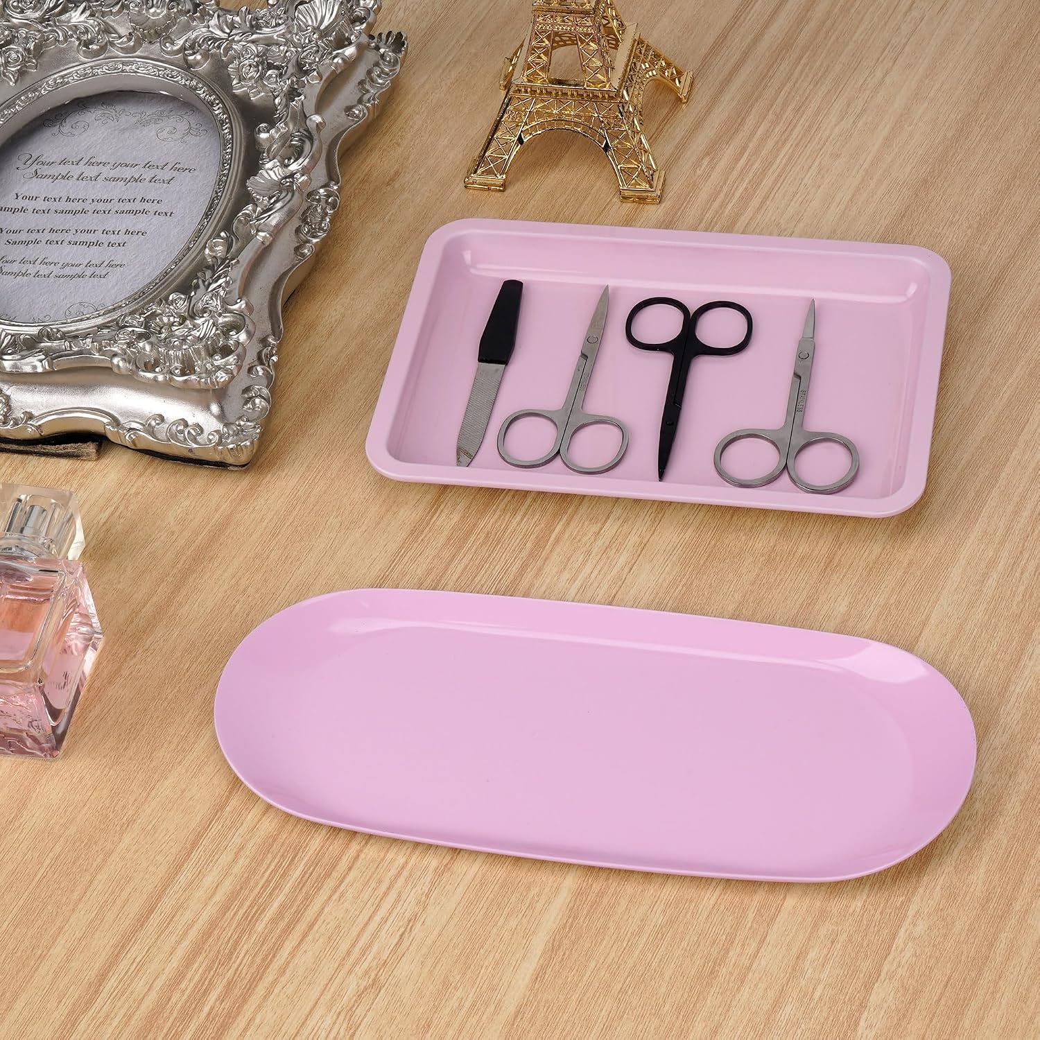 Stainless Steel Tray, Lrregular Tray, Nail Tool Dish, Trays for Jewelry, Makeup Cosmetic, Gadgets Set (Pink) image 4