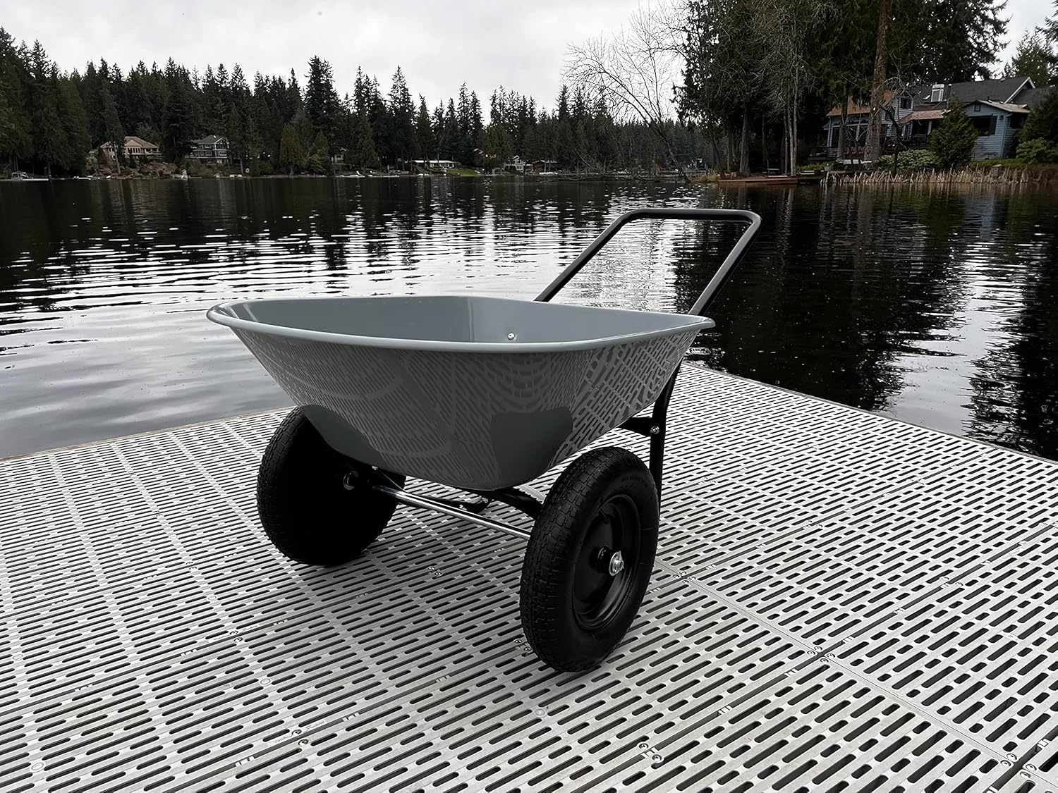 Two Wheel Poly Tray Wheelbarrow, 5 Cubic Foot, Gray/Black, Easy Assembly