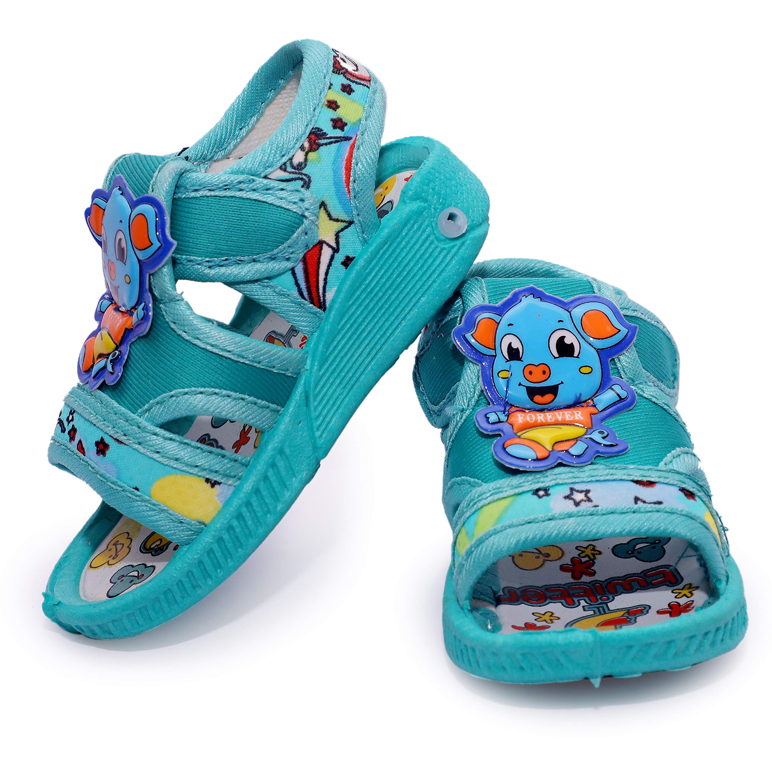 BOOMER CUBS Kids Unisex-Child Closed Toe Green Sound Teddy Bear Walking Sandals - 0-6 Months