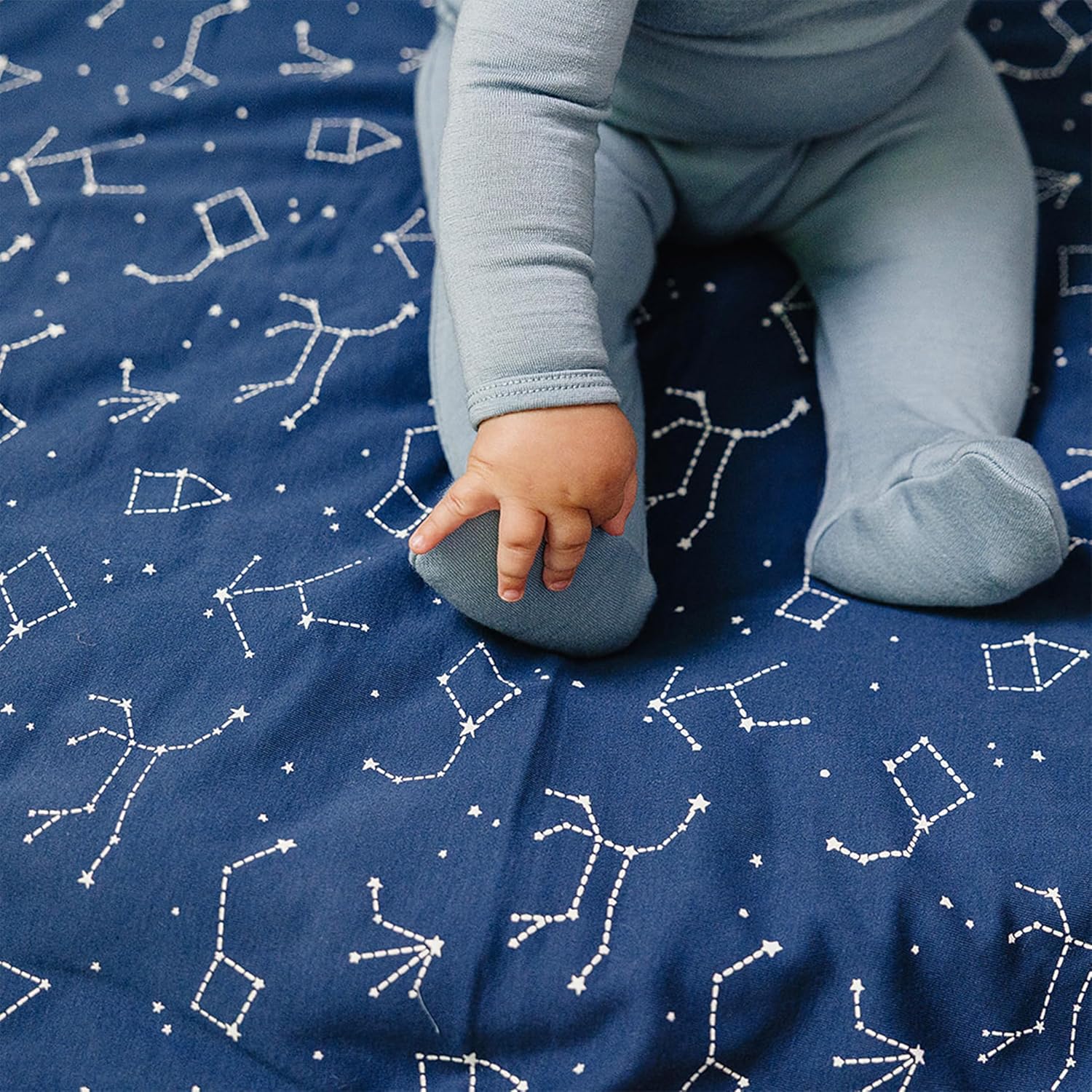 Woolino Toddler Blanket - Merino Wool and Organic Cotton Baby Blanket for Girls and Boys - 4 Season - 52.5” x 40” - Night Sky