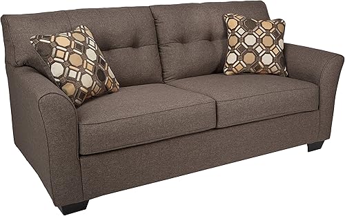 Signature Design by Ashley Tibbee - Sofá moderno copetudo con 2 almohadas decorativas, color gris pardo oscuro