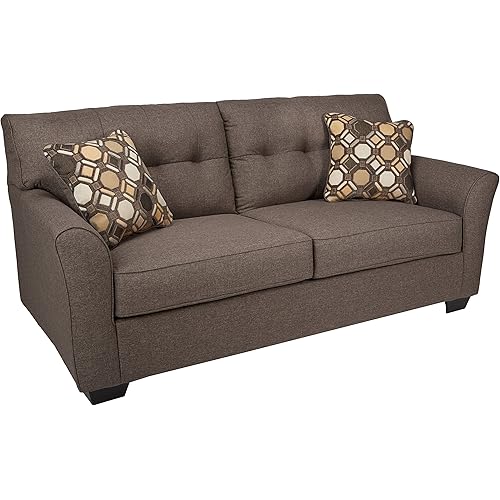 Signature Design by Ashley Tibbee Tufted Modern Sofa with 2 Accent Pillows, Dark Taupe