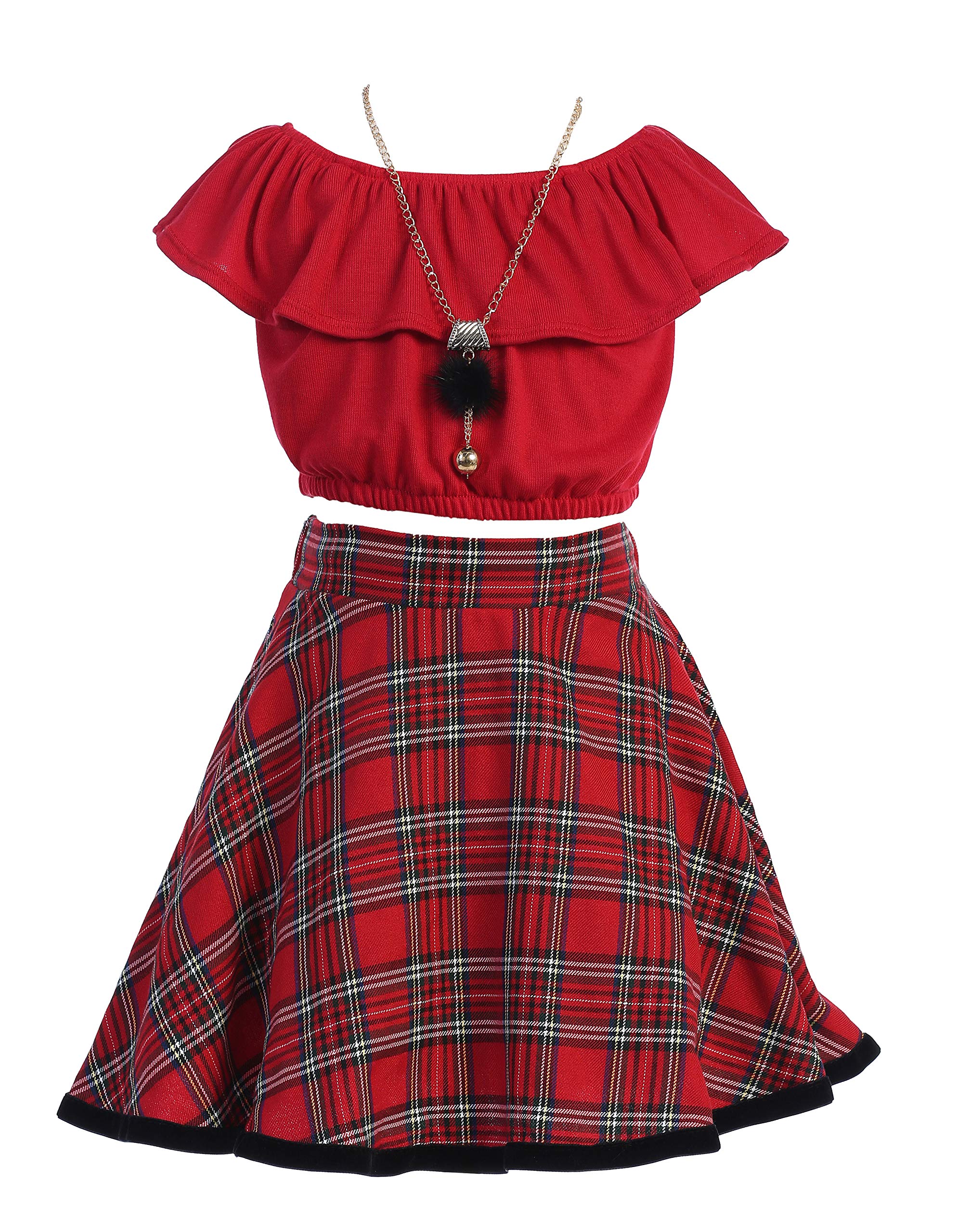 iGirlDress Girls Off Shoulder Crop Ruffle Layered Top and Skirt Set Outfit USA 4-14