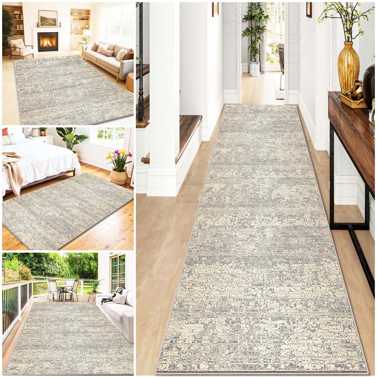 Runner Rugs for Hallway, Non Slip Washable Kitchen Runner Rugs, 50 x 300 cm Vintage Room Floor Carpet Runner, Low Pile Entryway Rugs, Beige Rug Runner for Living Room/Bathroom/Hallway/Laundry Room