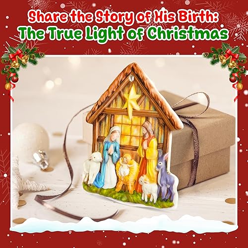 Miniatura 7 de Adorno de Navidad con escena de Natividad Sagrada familia con bebé Decoración religiosa para árbol de Navidad Recuerdo cristiano de vacaciones