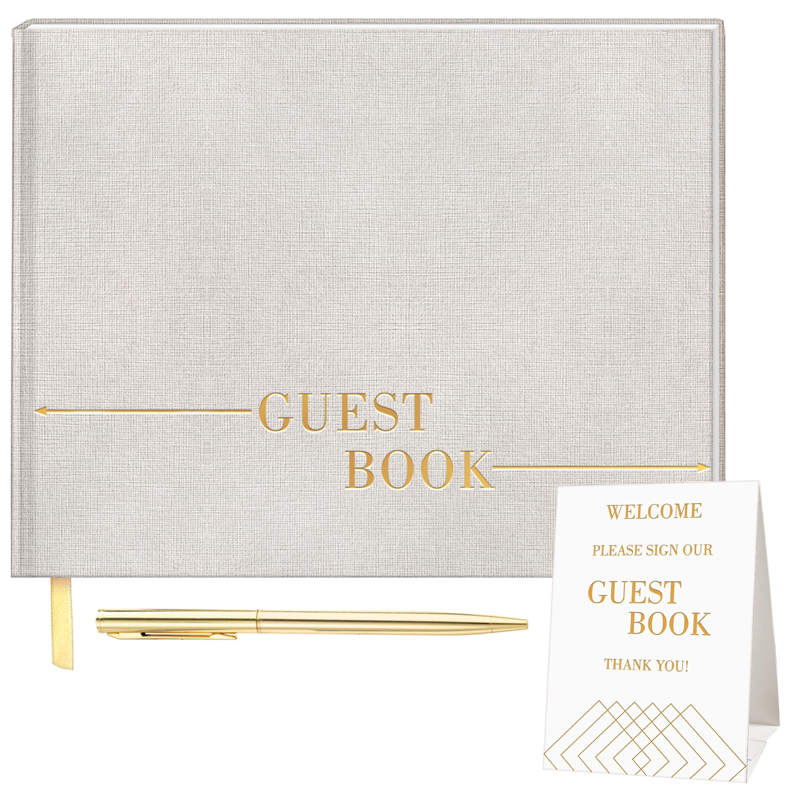 Wedding Guest Book, Guest Book, Guest Book Wedding Reception That Includes a Guest Sign in Table Card and a Gold Pen, Guestbook in a Linen Cover with Gold Foil Lettering and Lined Pages