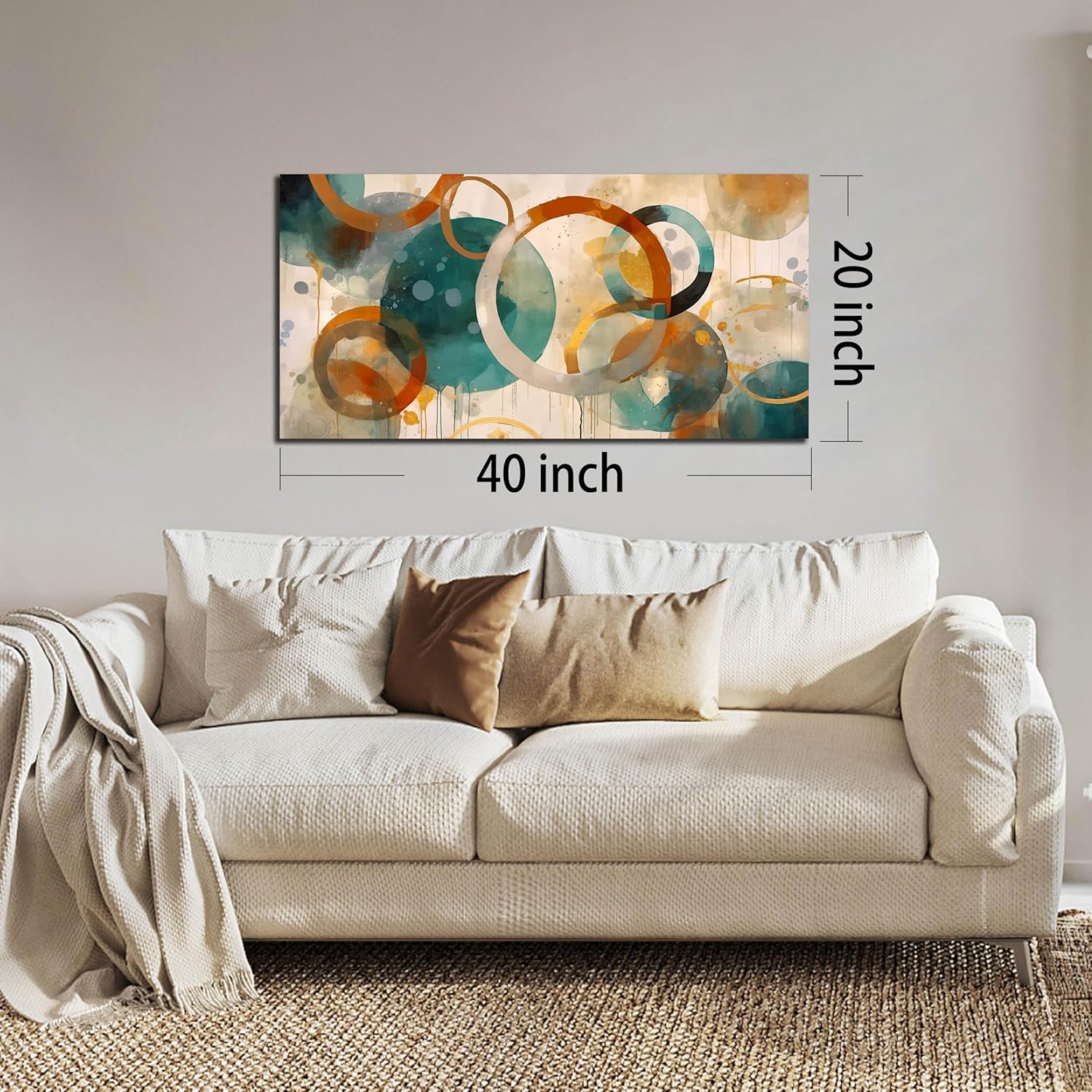 CANEITO Abstract Wall Art for Living Room, Circle Canvas Wall-Decor for Bedroom, Geometric Print Artwork, Size 40 x 20 Inches