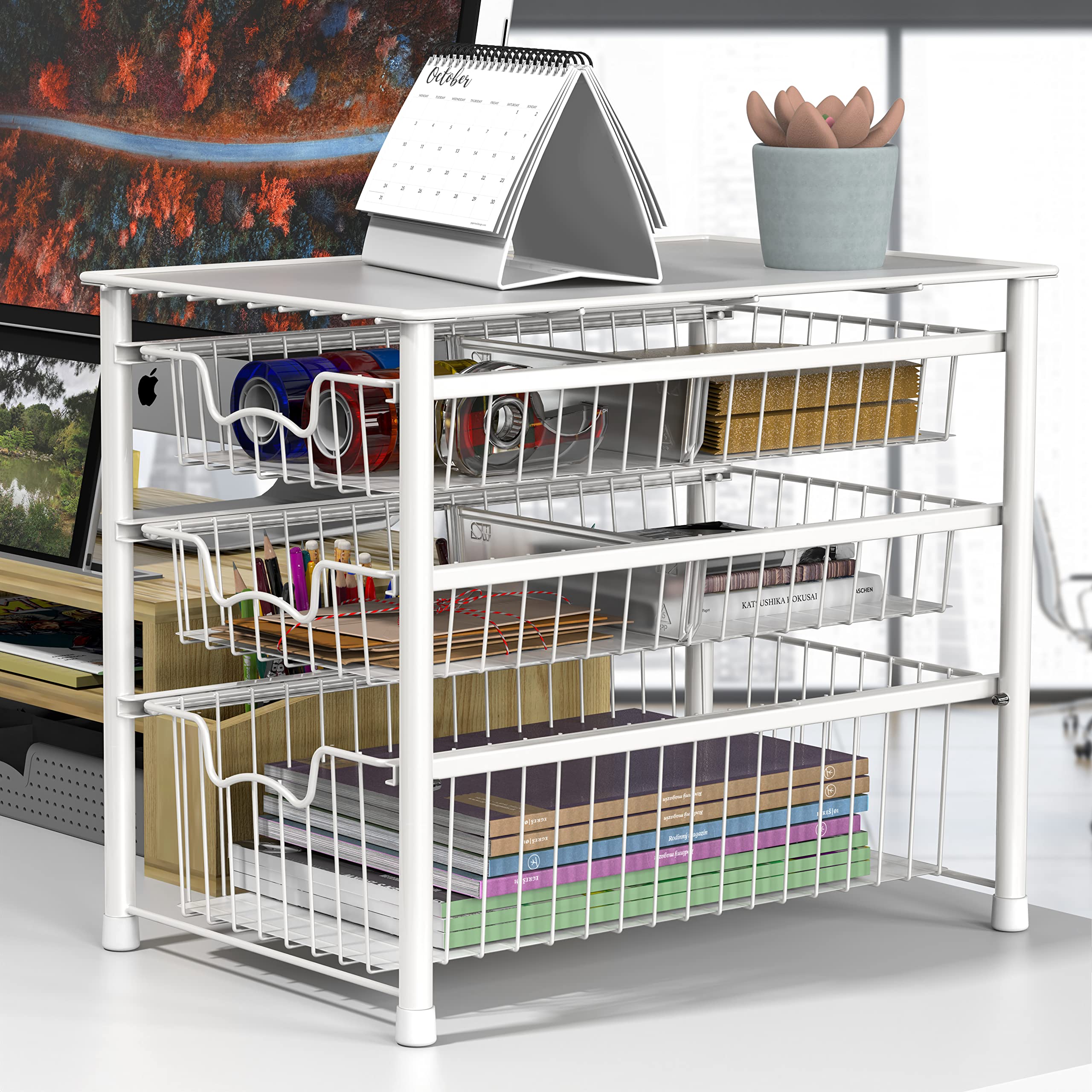 Cajón organizador apilable de 3 niveles para baño y cocina, color blanco 5