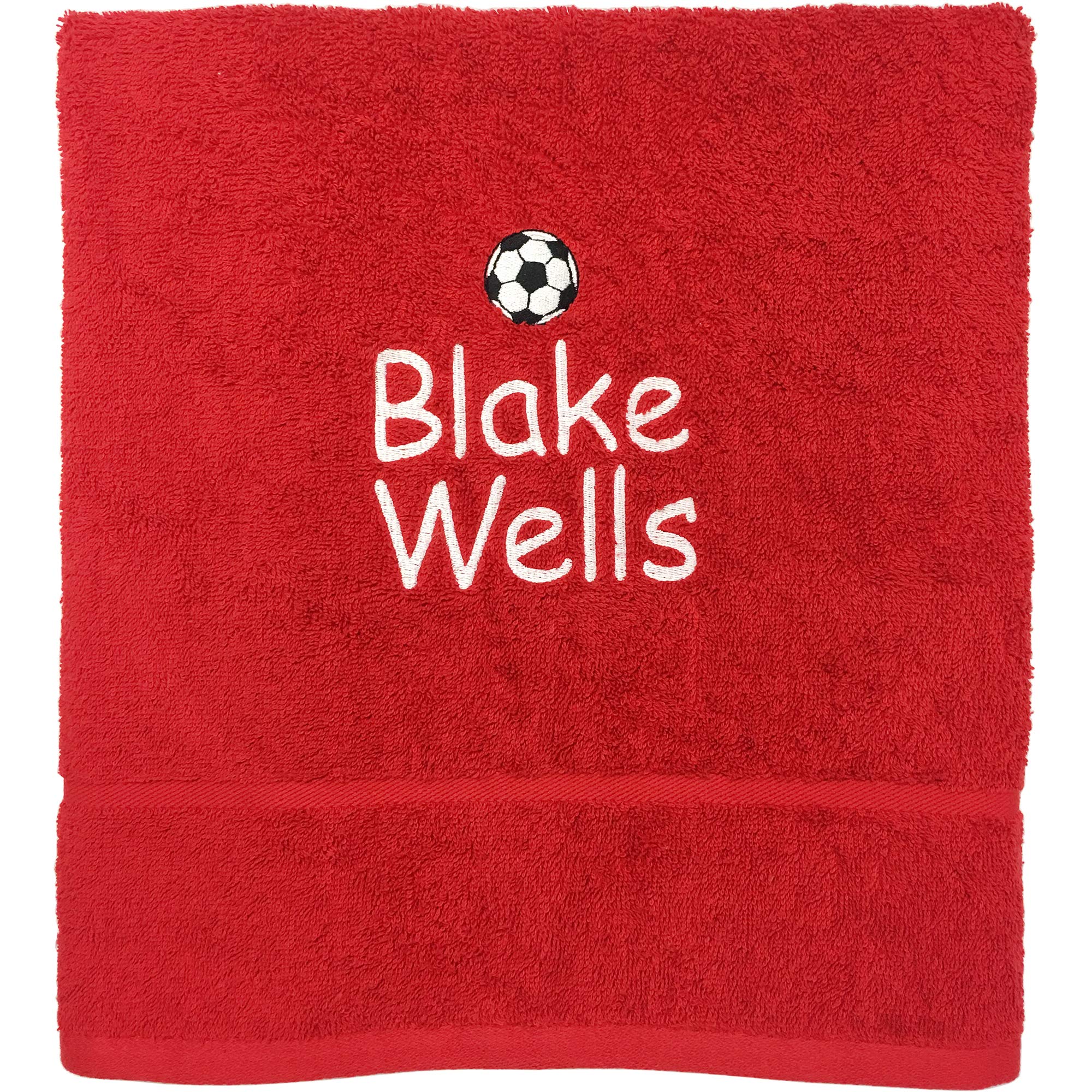 TeddyTs Personalised Name Embroidered Football Hand Towel (Red)