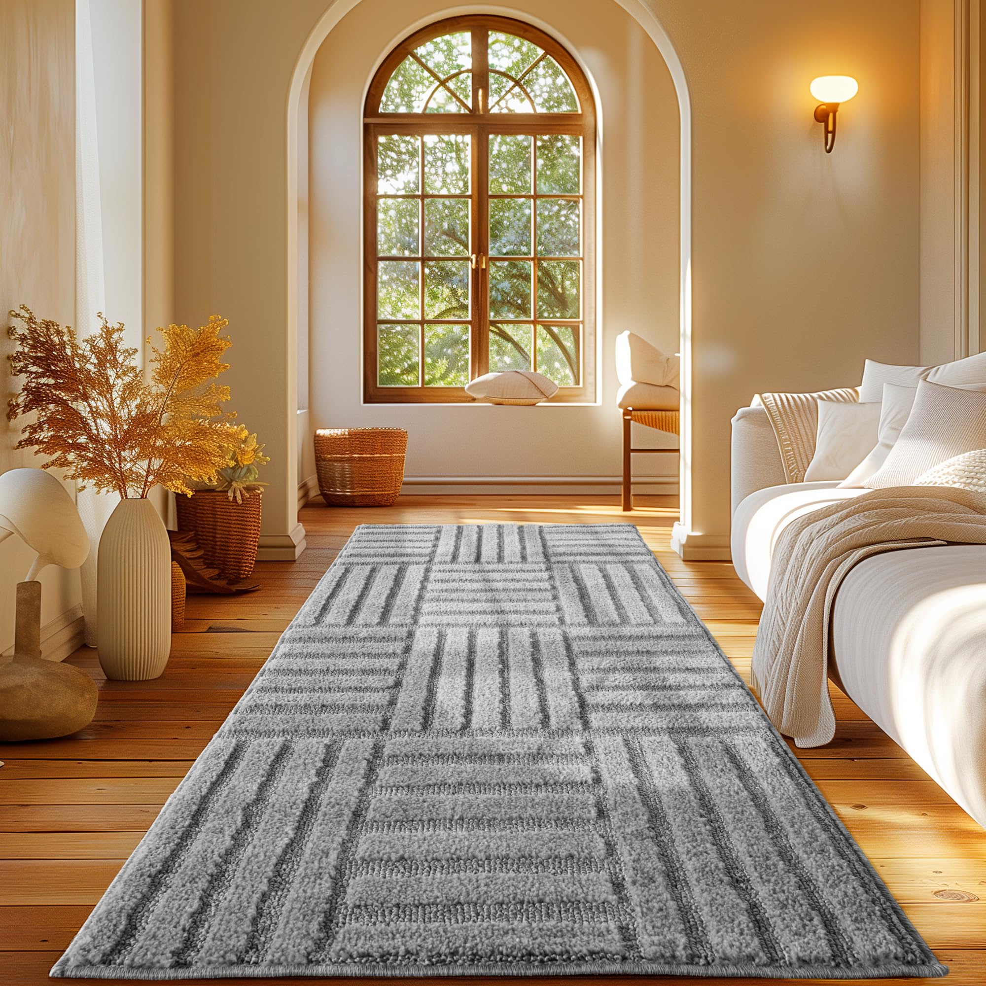 Carpetsale24 Wohnzimmer Teppich Hochflor Skandi Boho Karo Muster Hoch-Tief Struktur Shaggy Langflor Weich Flauschig Strapazierfähig Pflegeleicht Modern für Schlafzimmer