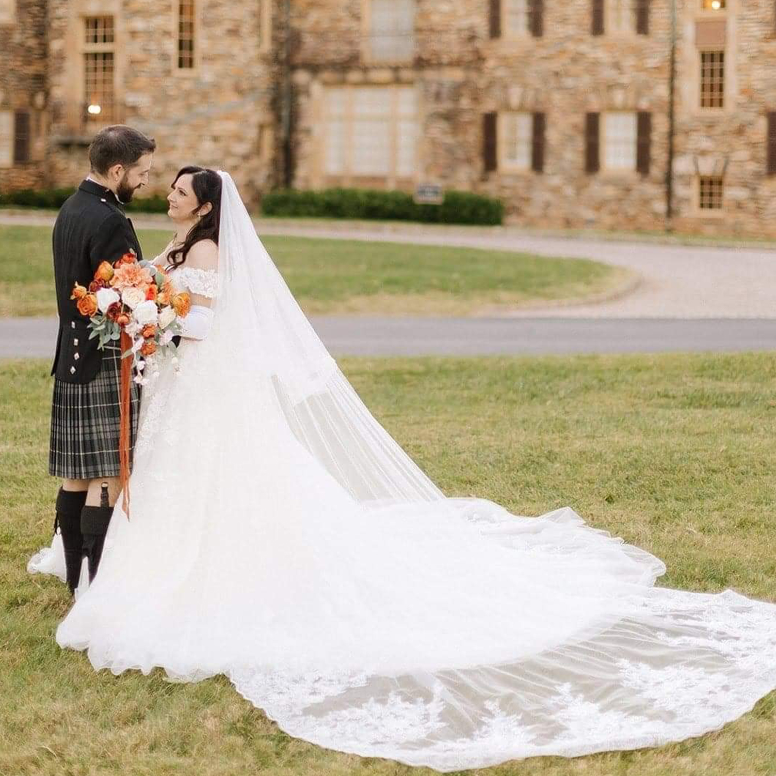 NCDIMS Newdeve Wedding Veils Cathedral Length 2 Tier Long Sequins