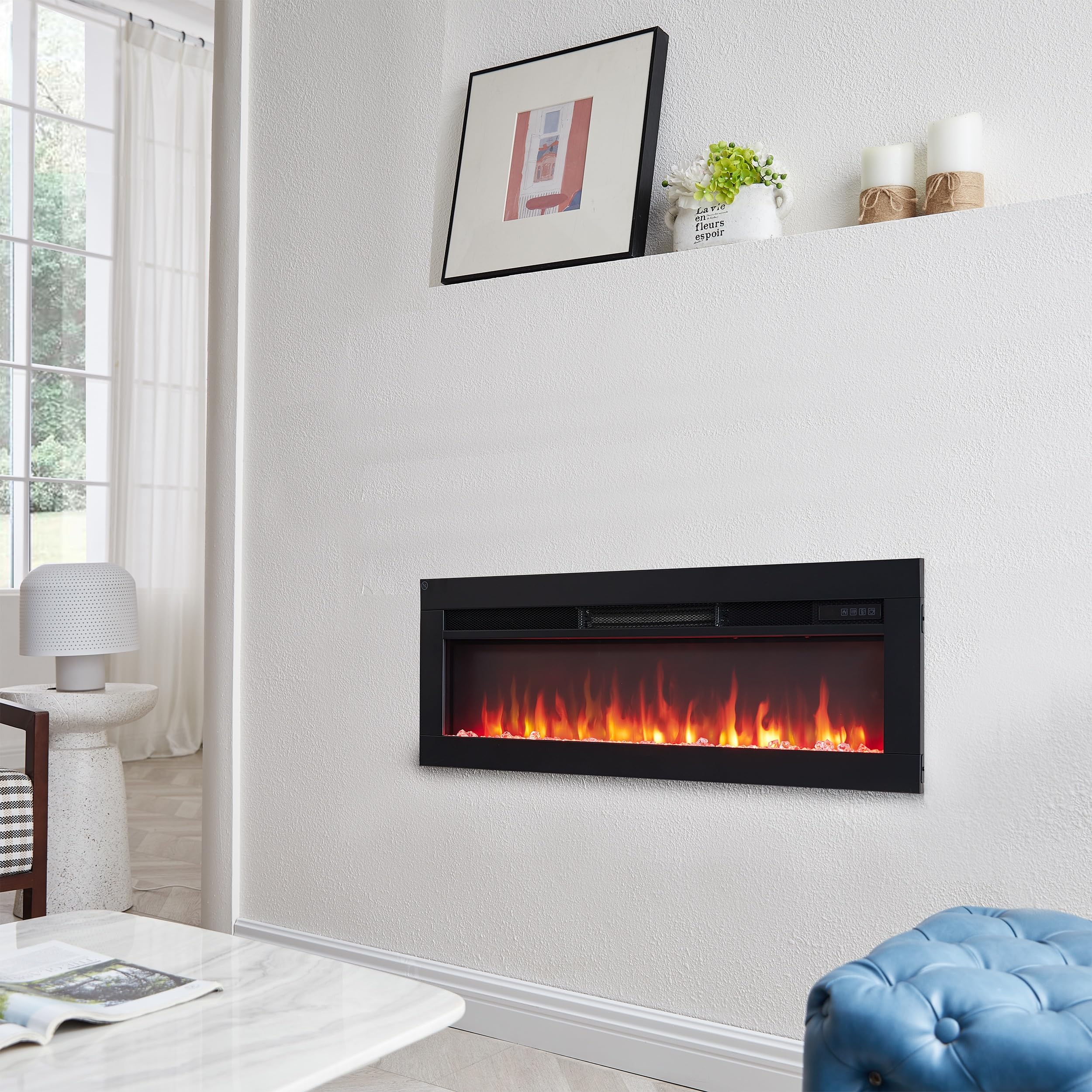 BALDERIA Agnes 36 - Chimenea eléctrica Decorativa de Pared con Efecto Llama LED