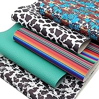 Vista 6 de David accessories Hojas de cuero sintético con patrón de vaca, tela de cuero sintético, parte trasera de lona de 5 piezas de 7.7 x 12.9 pulgadas