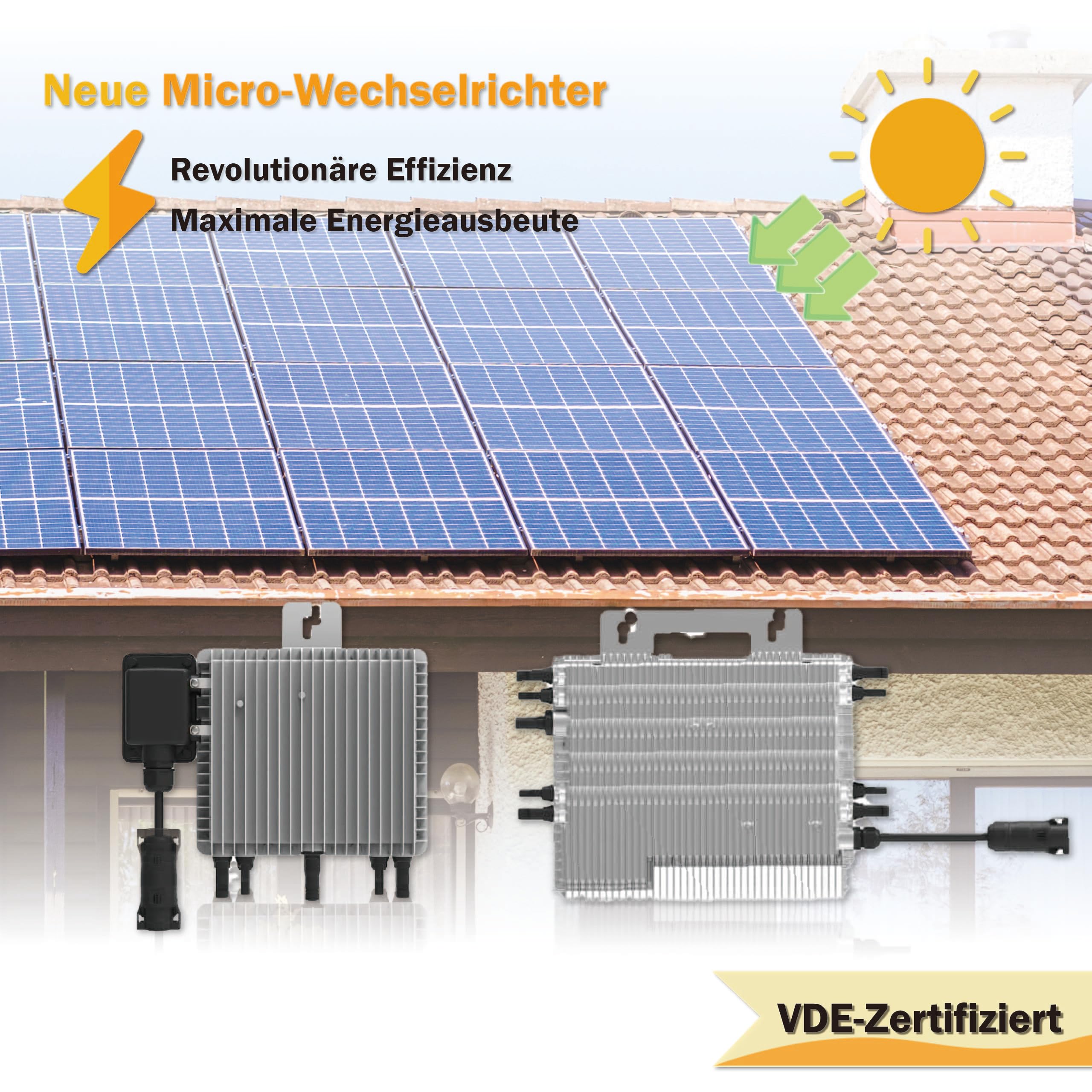 Home Trends® Deye SUN-G4-EU-Q0 2000W Mikro Wechselrichter neue Generation mit Ralais Solar PV (HTDYG4-2000-mit 5 Meter Kabel)