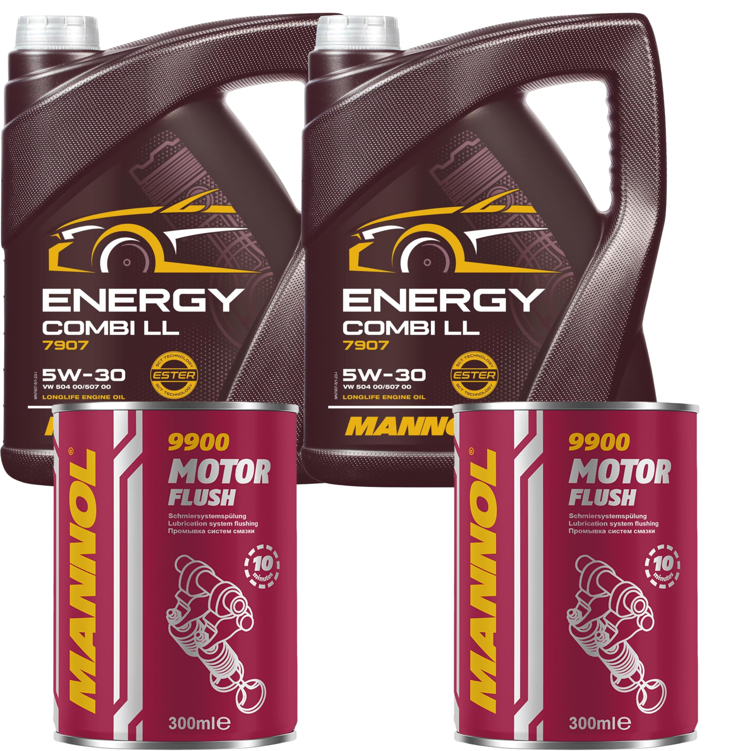Aceite de motor Mannol Energy Combi LL 5W-30 69796295, 10 l, 2 x Mannol Motor Flush aditivo