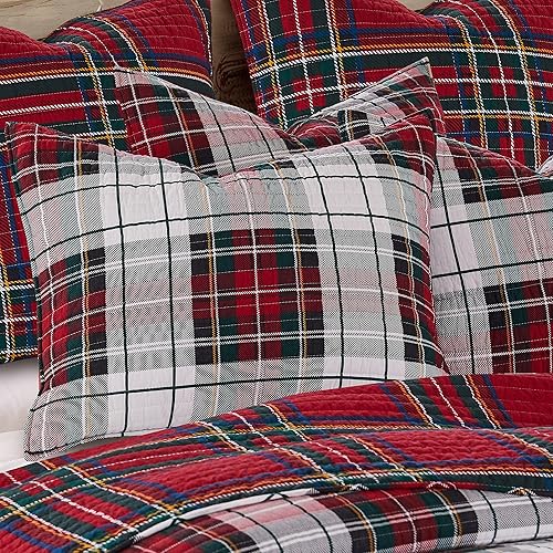 Miniatura 5 de Levtex Home - Colcha Spencer a cuadros - FullQueen - Tartán de Navidad - Rojo, verde, blanco, azul, dorado - Colcha (88 x 92 pulgadas) - Reversible