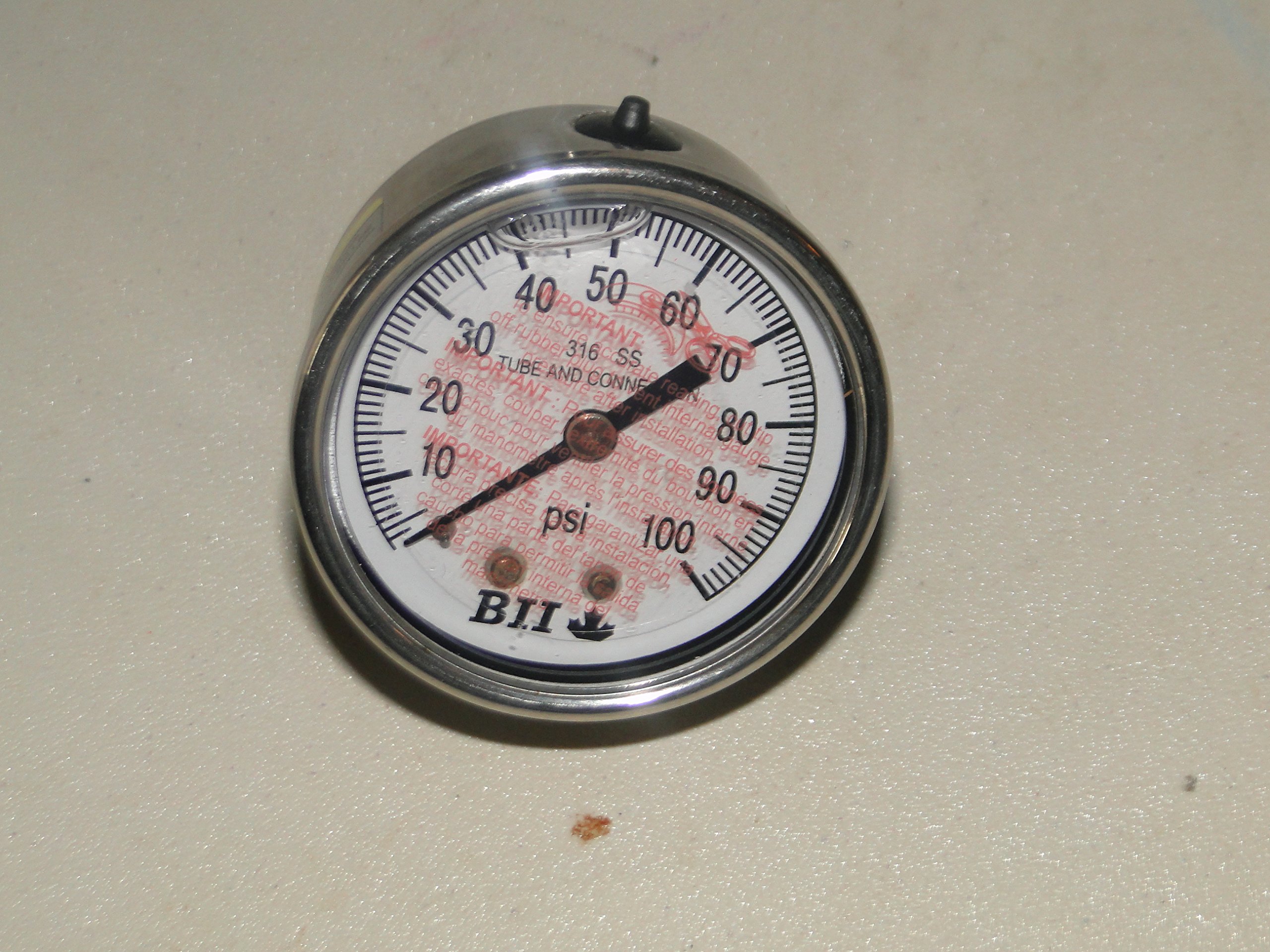 Pressure Gauge PGSCBM-100-G - CENTER BACK MOUNT - STAINLESS STEEL - LIQUID GLYCERIN Filled 1/4
