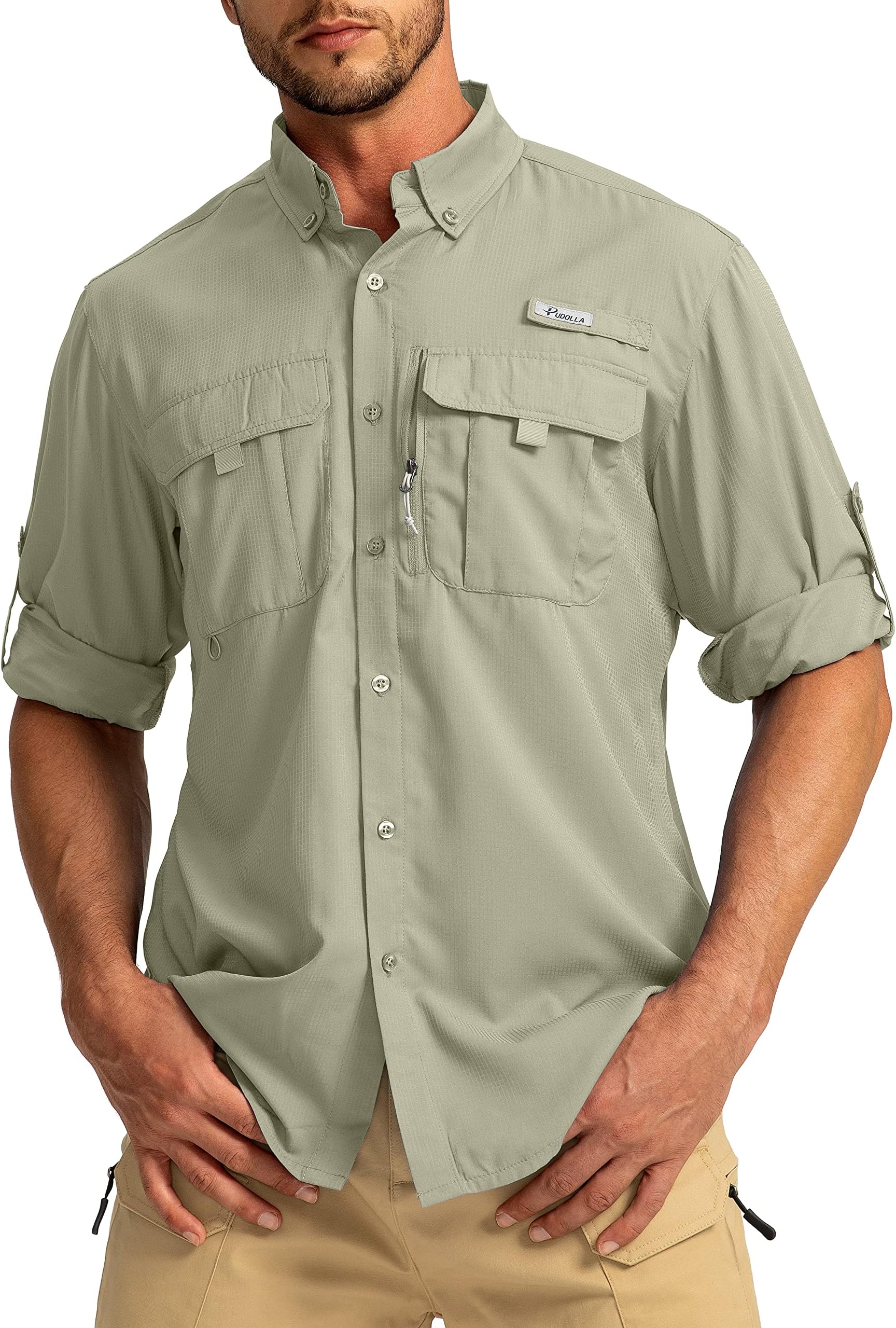 Men's Sun Protection Fishing Shirts Long Sleeve Travel Work Shirts for Men UPF50+ Button Down Shirts with Zipper Pockets